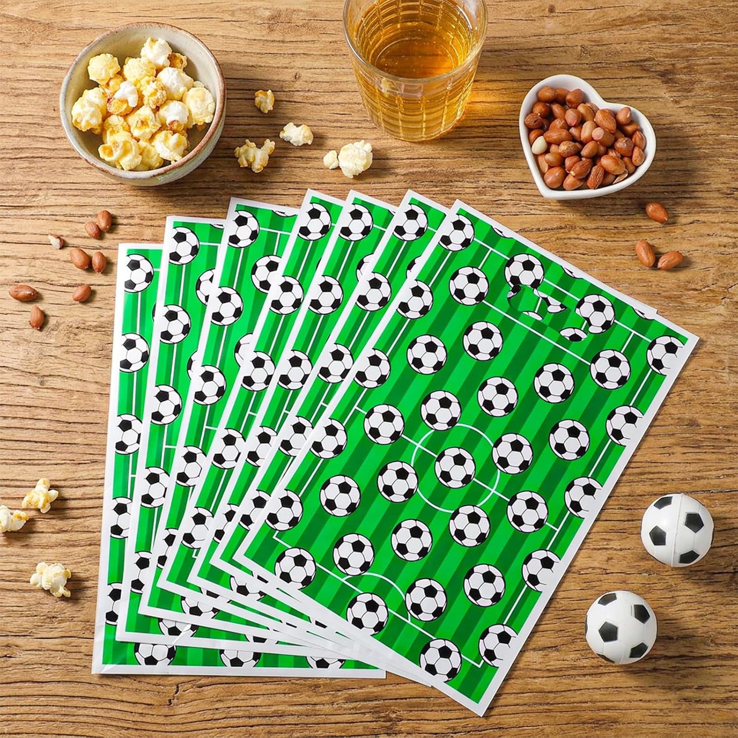 Sibba 50 Pcs Soccer Goodie Bags with Handles Plastic Soccer Gift Bags Birthday Party Favors Bag for Candy Snack Cookie, Soccers Party Theme Favor Decor Supplies for Football Sport Theme Treat Game Day BST202
