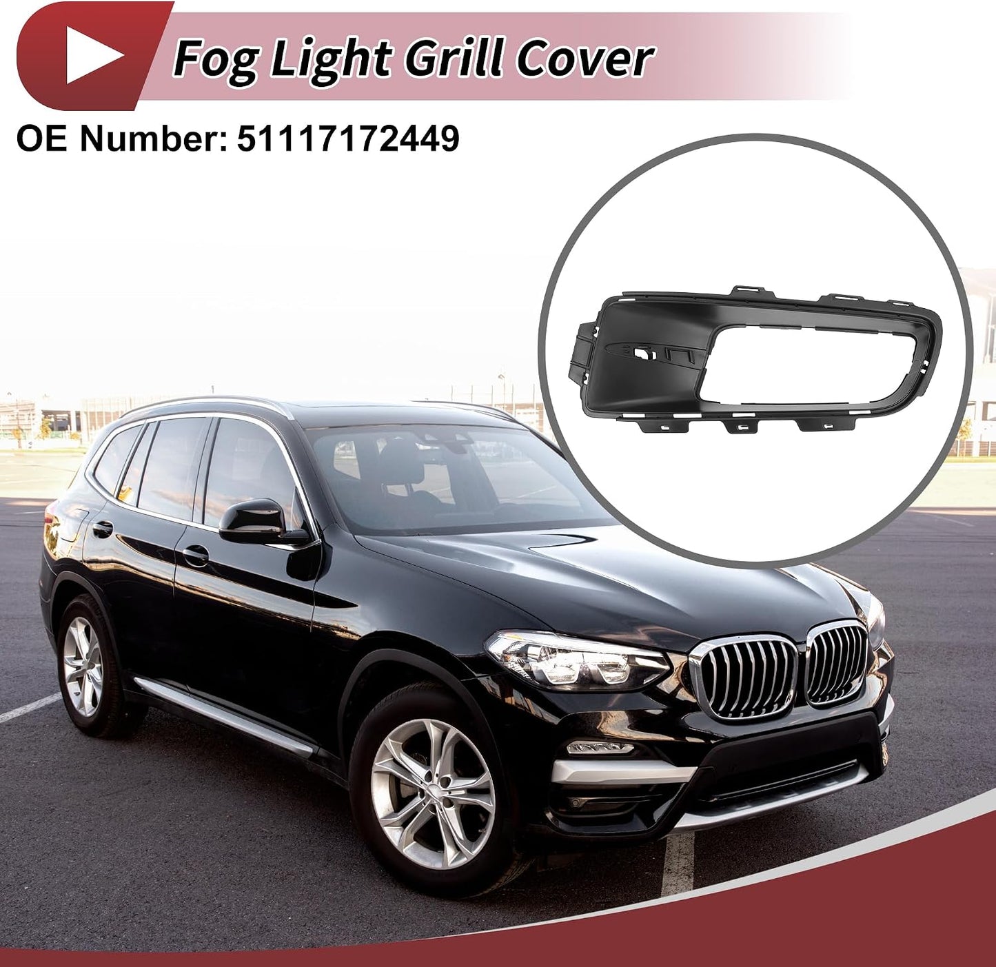 Fog Light Grill Front Lower Bumper Fog Light Cover Inserts for BMW X5 2007-2010 ABS No.51117172449 Black WN420