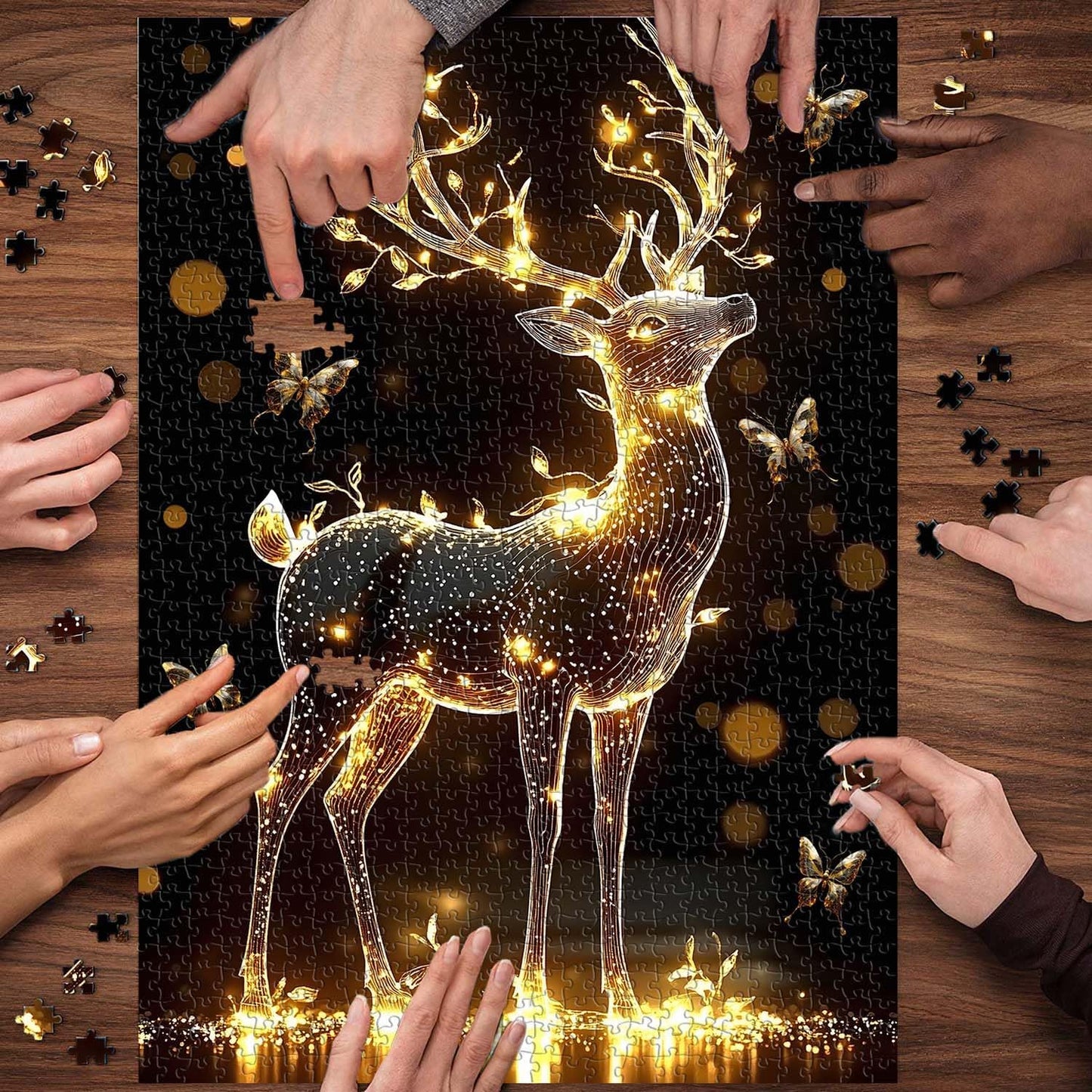 Deer Puzzles for Adults 1000 Pieces, Larkipuzz Impossible Butterfly Jigsaw Puzzle Crystal Art, Difficult Unique Sparkling Animal Theme as Home Decor WN420