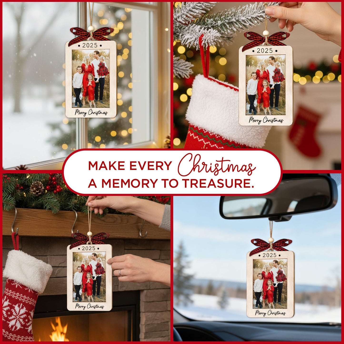 Hangwoous Baby's First Christmas Photo Frame Ornament 2025 | Wooden portrait frame keepsake, first Christmas photo gift for baby BST202