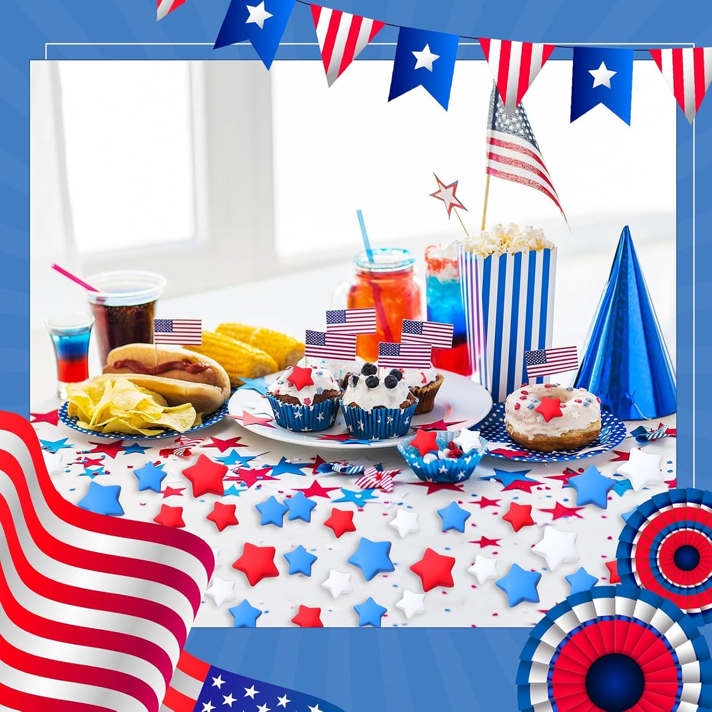 Weysat 240 Pcs Red White and Blue Stars Memorial Day Patriotic Vase Filler Decorations 250th Anniversary Independence Day Table Centerpieces 4th of July Resin Table Scatter (0.6,0.8 Inch) BST326L