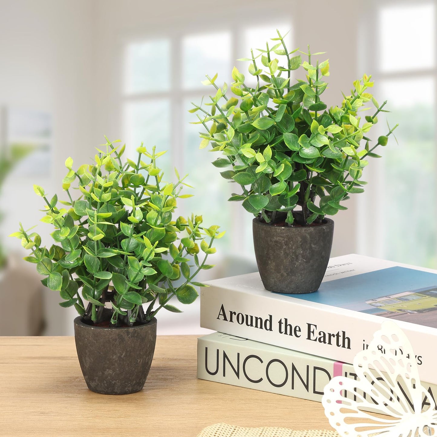 FAVOWREATH 2 Pack Small Fake Plants Potted Artificial Plants Indoor for Home Decor Office Room Farmhouse Indoor Table Bathroom Decor BST220