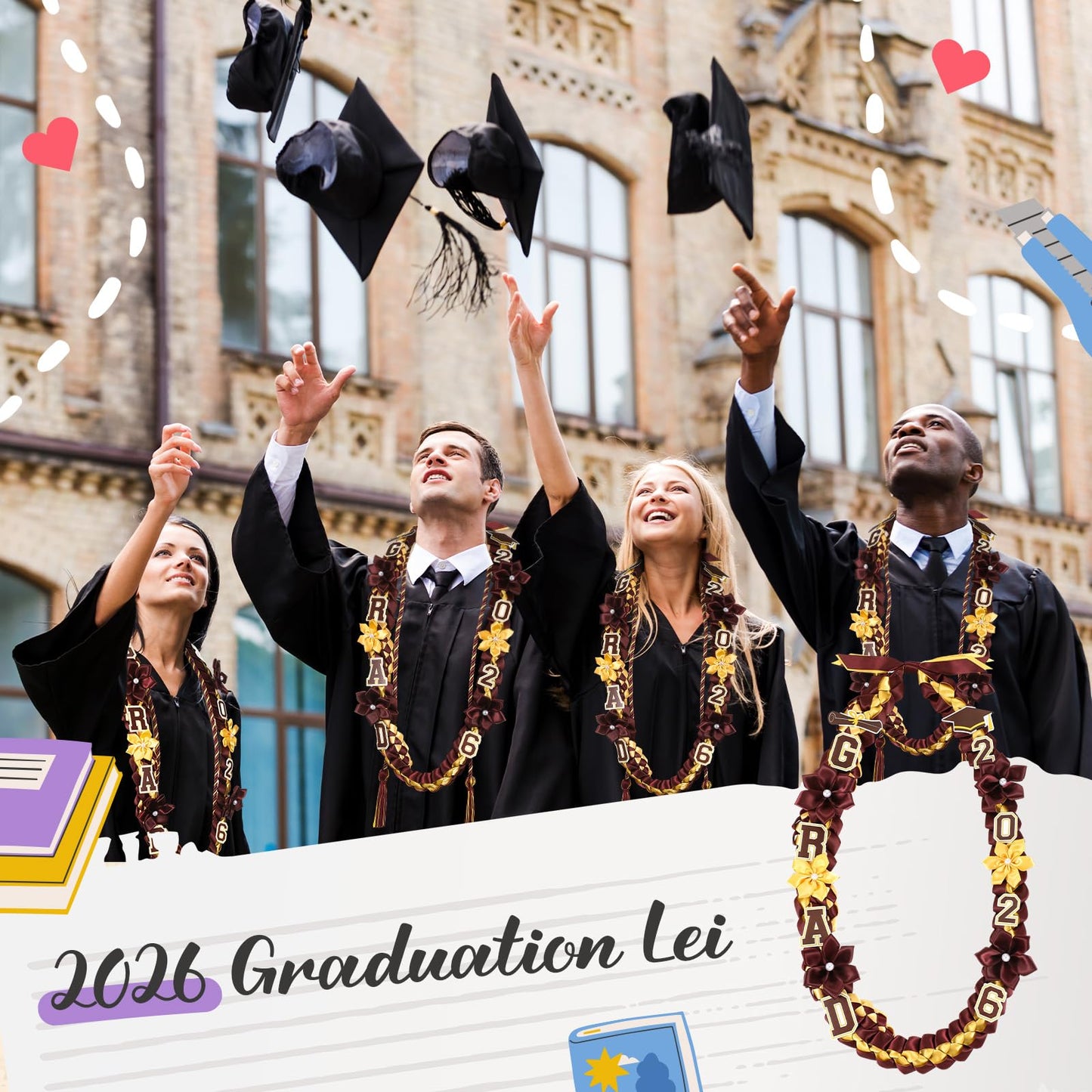 Thiccywoov Graduation Ribbon Lei Class of 2026 Grad Lei Kit Graduation Double Braided Necklace with Honor Cord for Graduate Women Men High School College Grad Party Supplies(Purple, Black) BST326H