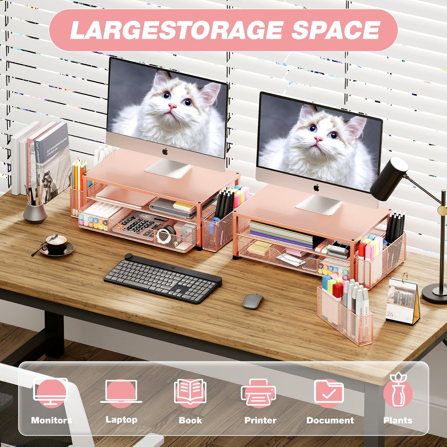 OPNICE Desk Organizers and Accessories, 2-Tier Computer Monitor Stand Riser N29