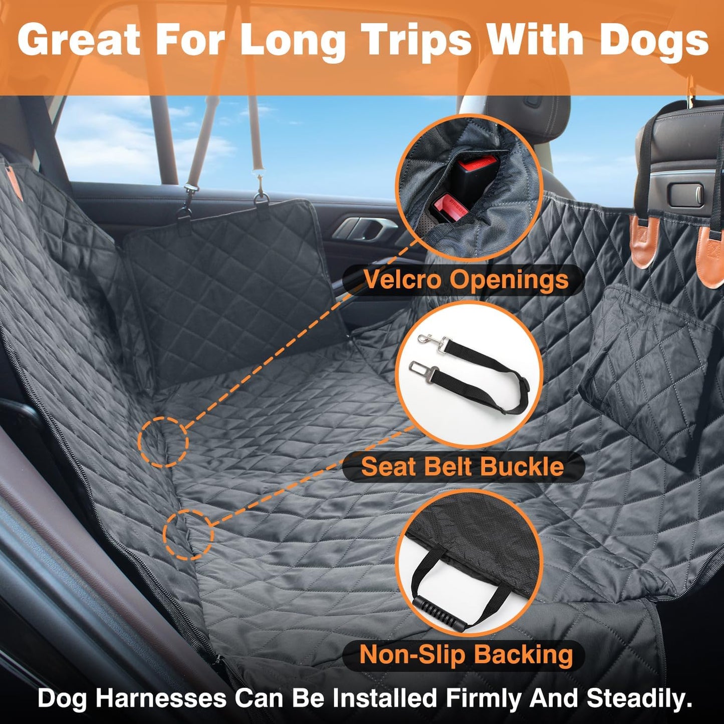 Car Hammock for Dogs Back Seat – 100% Waterproof Heavy Duty 600D Oxford Dog Backseat Cover, Scratch-Proof & Nonslip Dog Hammock for Car, Multi-use Back Seat Dog Hammock, and for Trucks & SUVs WN420