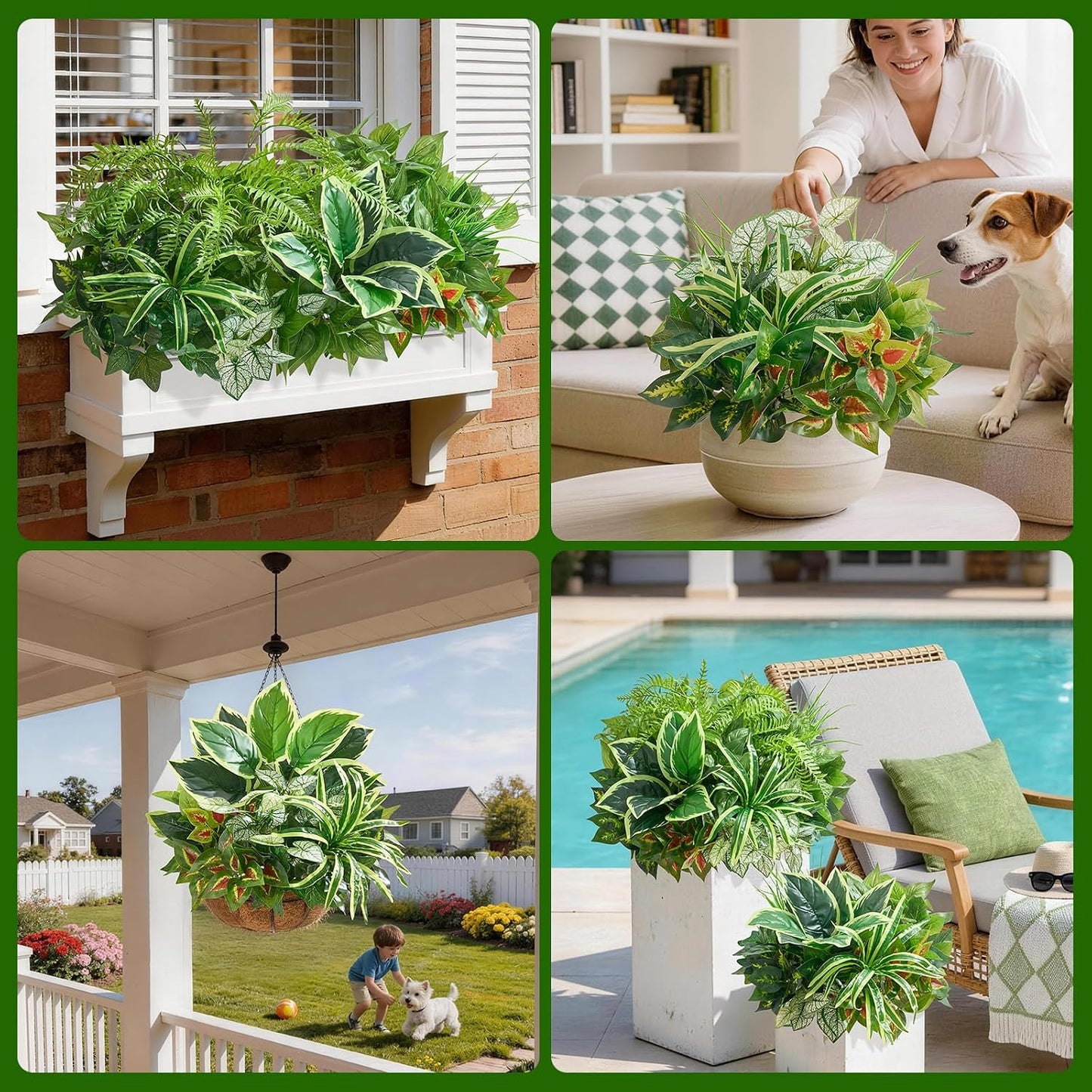Artificial Plants Outdoor 12PCS UV Resistant Fake Greenery | Highly Realistic Faux Plant Outside with Stems for Front Proch Garden Patio Planters Window Boxes Home Decor BST326H