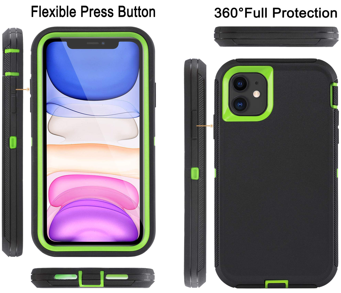 for iPhone 11 Case with Belt Clip Holster Kickstand & 2 Screen Protector, Full Protection Heavy Duty Phone Case, Shockproof Drop-Proof Durable Cover 6.1" [Black+Clip] WN420
