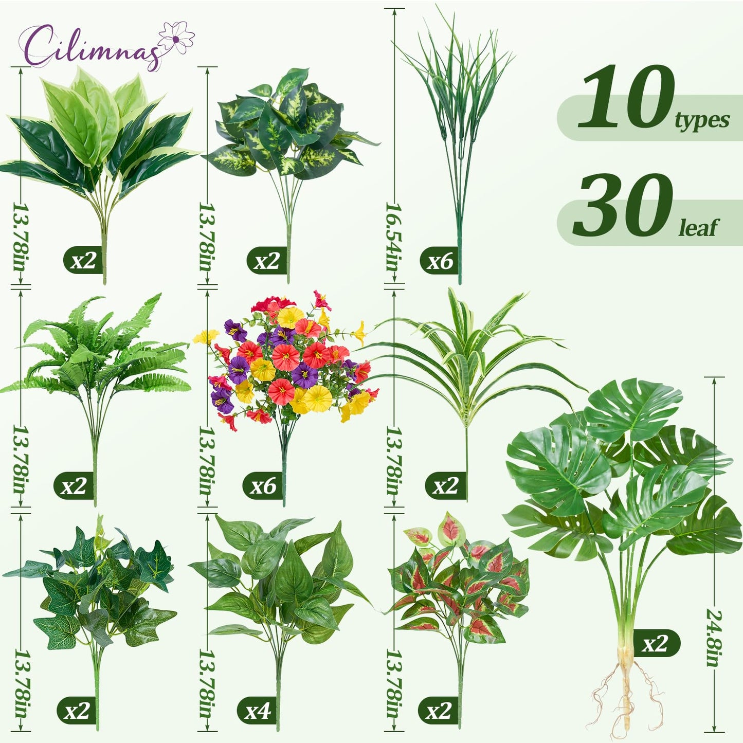 Artificial Plants Outdoor 12PCS UV Resistant Fake Greenery | Highly Realistic Faux Plant Outside with Stems for Front Proch Garden Patio Planters Window Boxes Home Decor BST326H