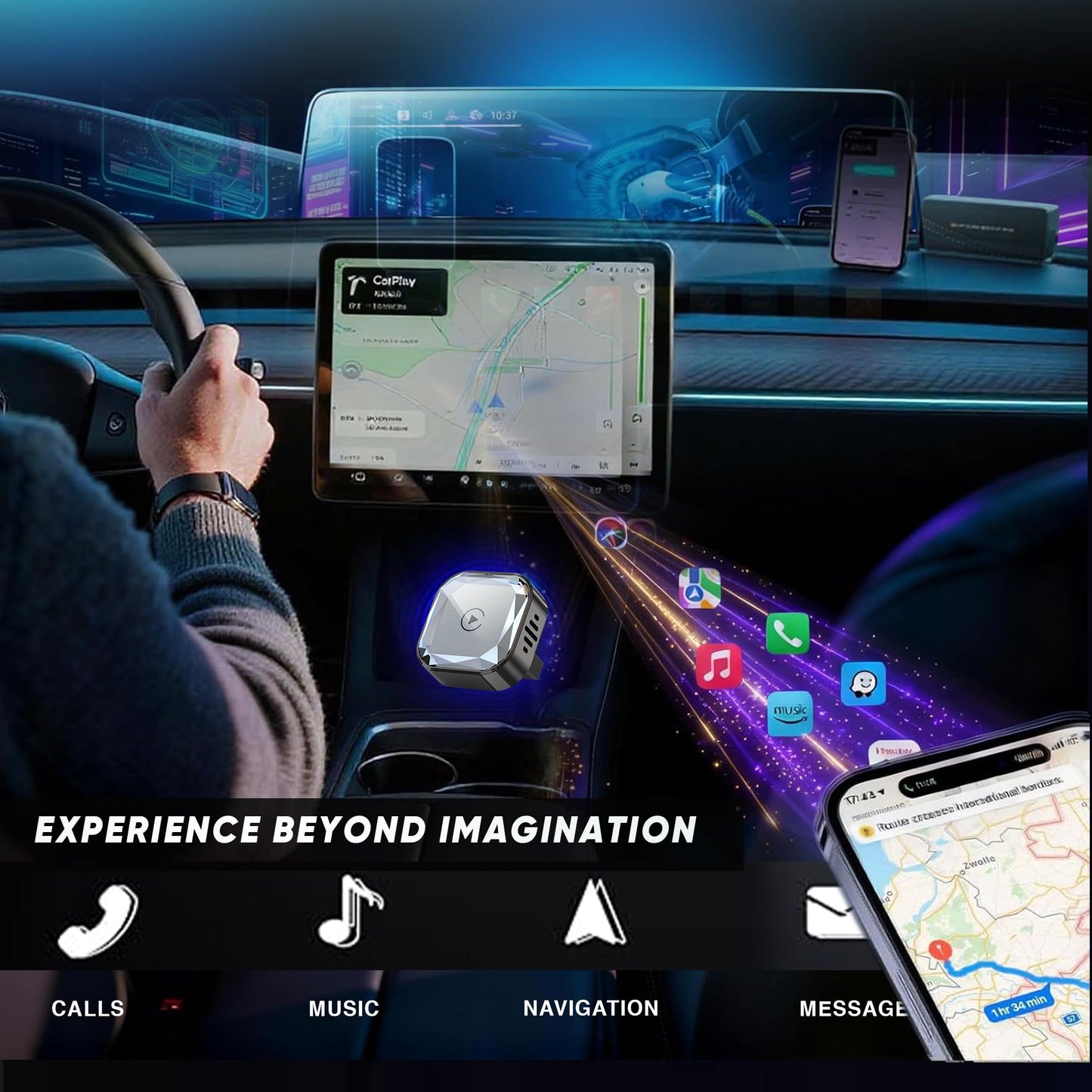 Wireless CarPlay Adapter 2026 Upgraded – 2-in-1 Suitable for Apple iPhone & Android, with Compact Size Plug-and-Play Convenience, and Fast Stable Connection for CarPlay & Android Applications (Sliver)