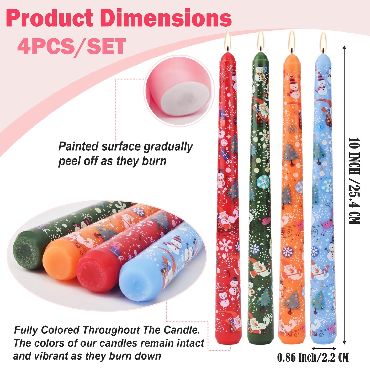 10 Inch Decorative Taper Candles, 4 Pack Birthday Balloon Print Candlesticks, Unscented Dripless Candles with Long Burn Time for Party, Holiday Table & Home Decor BST326H