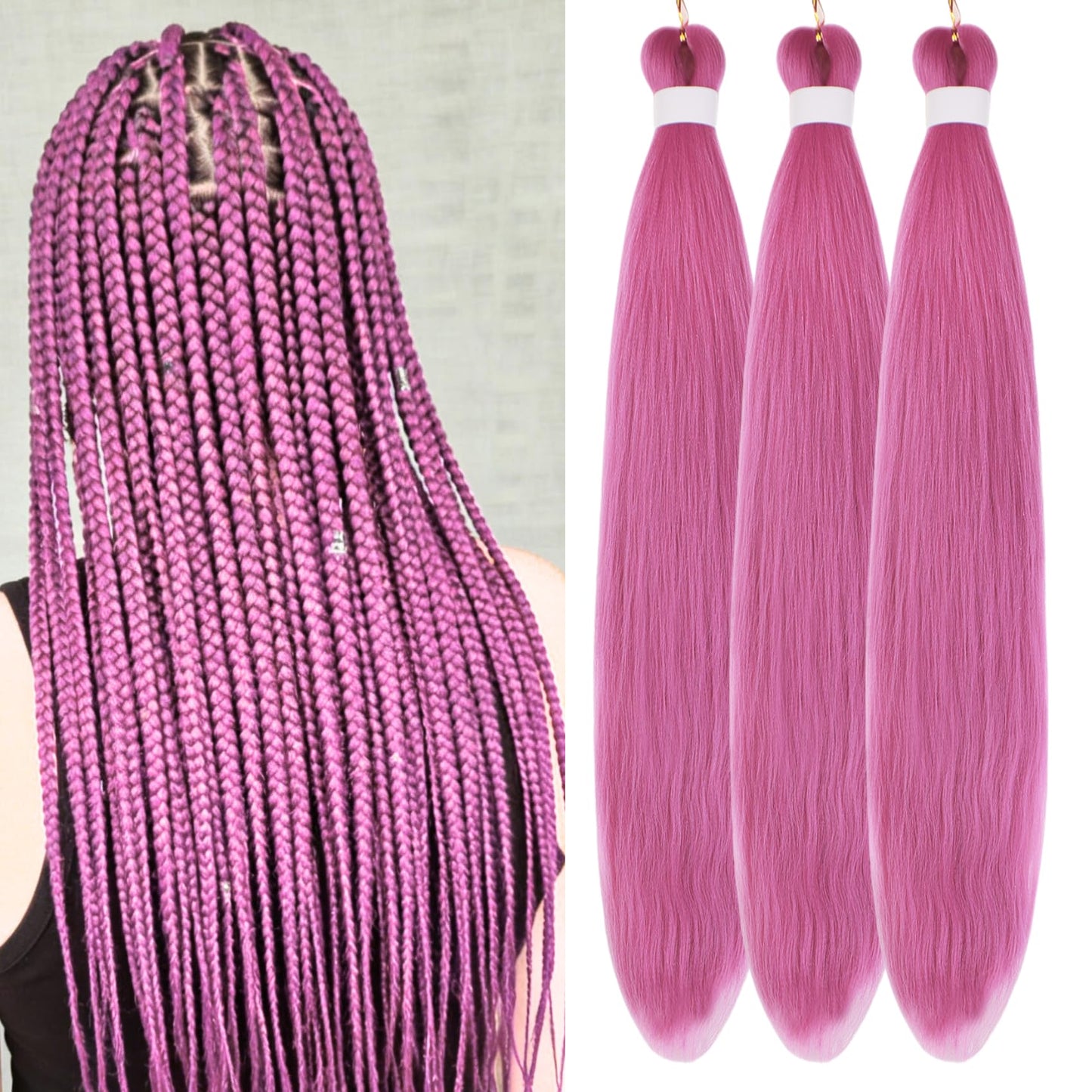 Purple Braiding Hair Pre stretched Knotless 26 inch | Hypoallergenic Synthetic Purple Prestretched Ez Braid Knotless Itch Free Soft Yaki Texture Hot Water Setting WN420