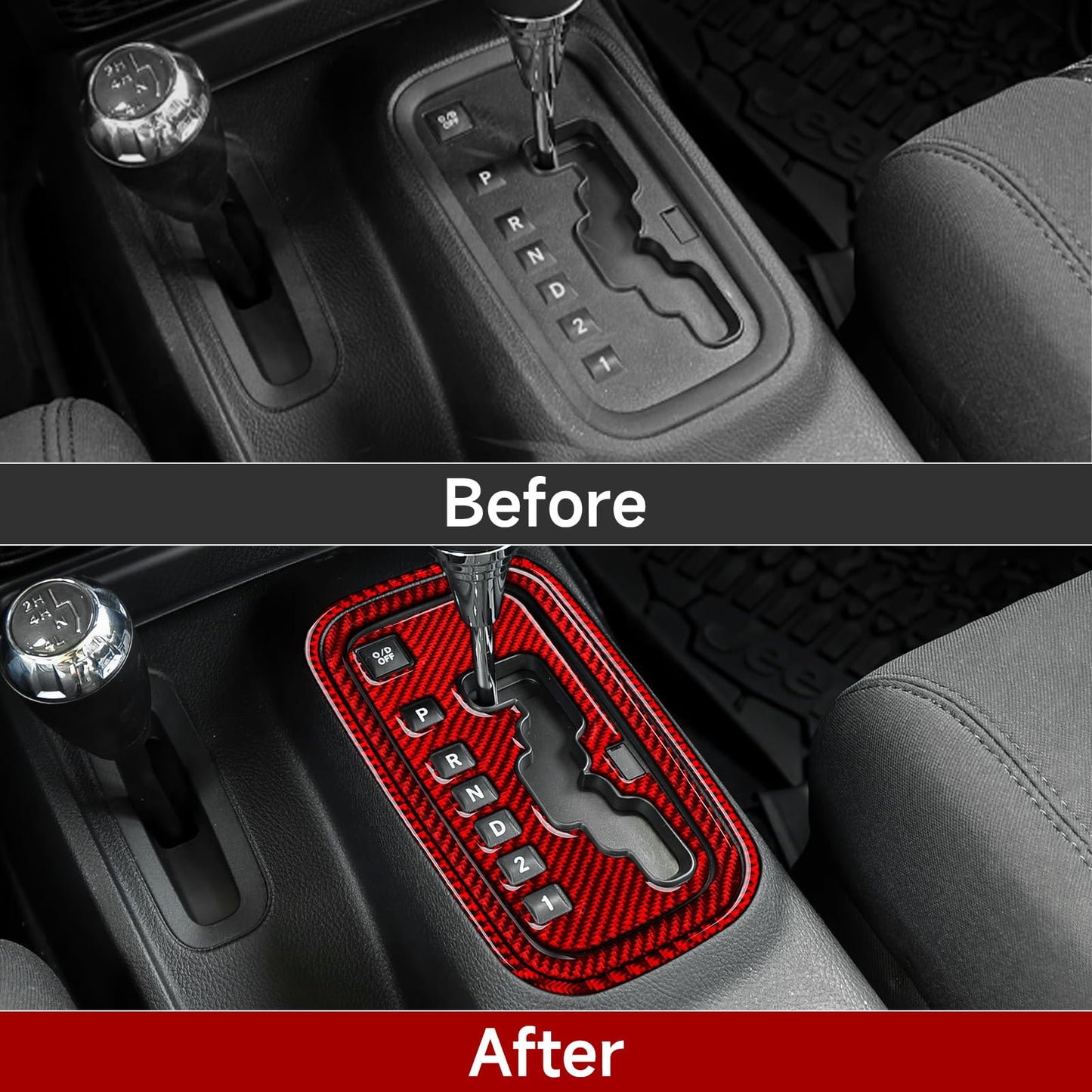 Car Gear Shift Lower Panel Sticker Carbon Fiber Decal Interior Trim Cover for Jeep Wrangler 2011 2012 2013 2014 2015 2016 2017 Accessories (Red) BST220
