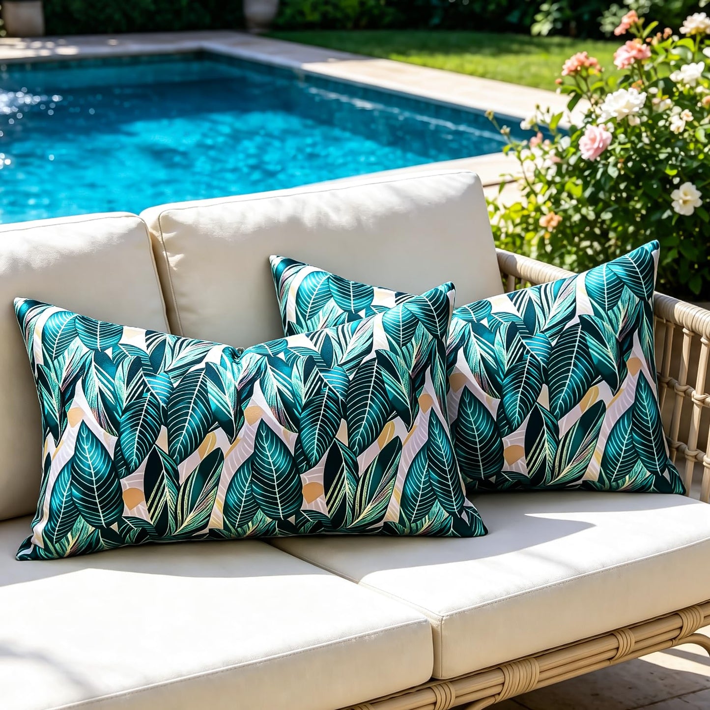 Outdoor Waterproof Pillow Covers Summer Decorative Throw Pillow Covers Tropical Leaf Couch Covers 20x20 Set of 2 Square Outdoor Floral Cushion Cases for Patio Furniture Garden Tent Balcony Bench BST220