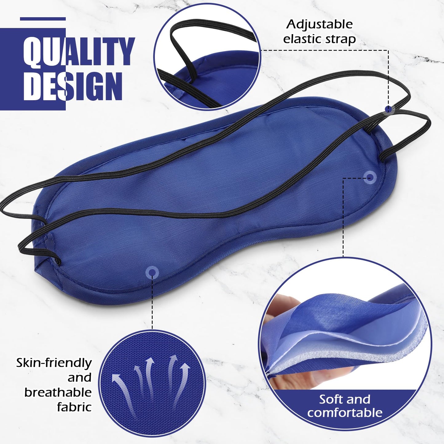 Tarpop 200 Pcs Eye Mask Sleeping Blindfold Eye Cover with Adjustable Strap for Games Party Team Building Travel Individually Wrapped Sleep Mask for Women Men (Blue)