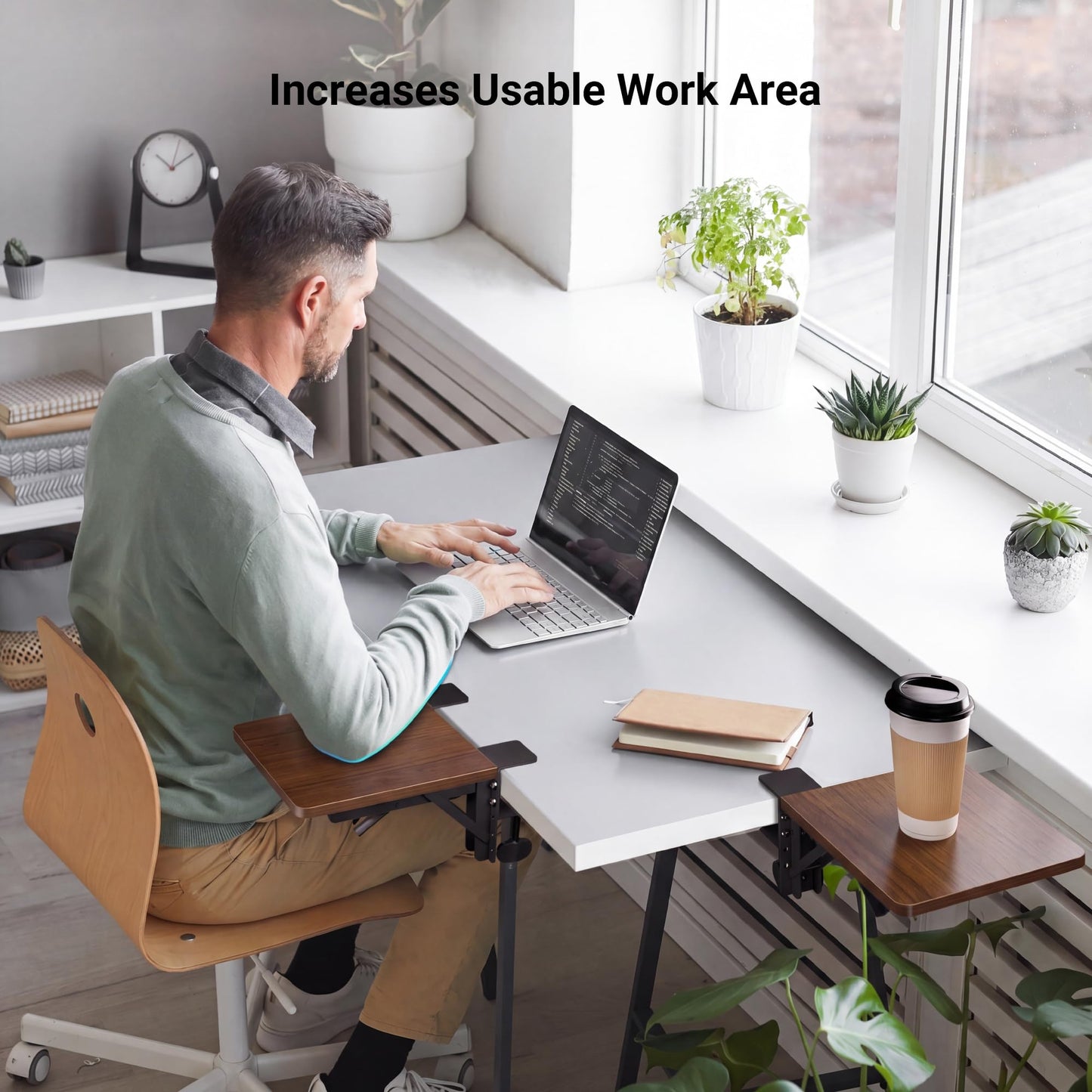 BONTEC Ergonomic Desk Extender Tray, 9.5"x9.1" Wrist Rest Shelf | 90°Foldable Elbow Support, Table Mount Arm, Clamp on Computer Arm Rest for Desk, Office & Home Use,Durable Easy to Install BST202
