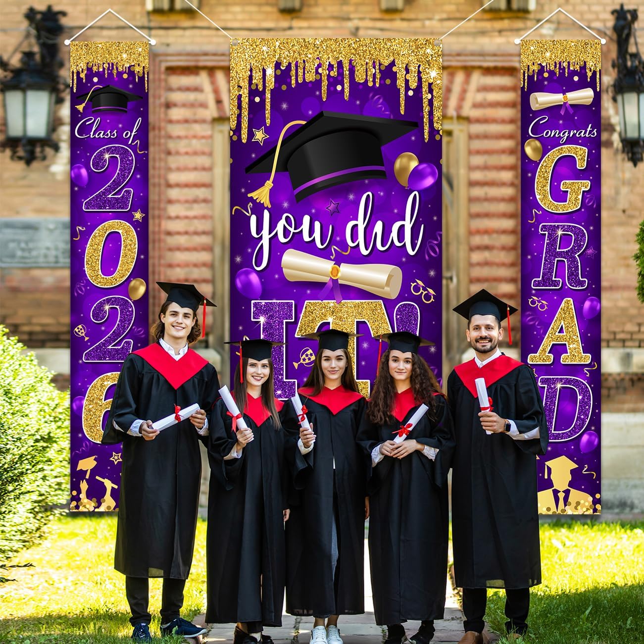 Graduation Decorations Class of 2026 Purple and Gold Congrats Grad Banner and You Did It Door Cover for High School College Graduation Party Supplies(Purple) BST326H