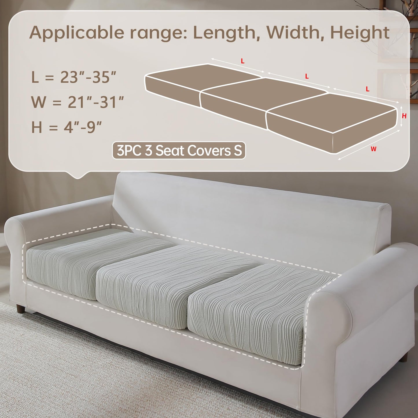 QIANMEW Couch Cushion Covers, Super Stretch Washable Sofa Slipcovers for L Shaped & Modular Seats, Pet-Friendly Furniture Protector with Stripe Design, (2 Seat Covers S, Dark Gray) BST326H