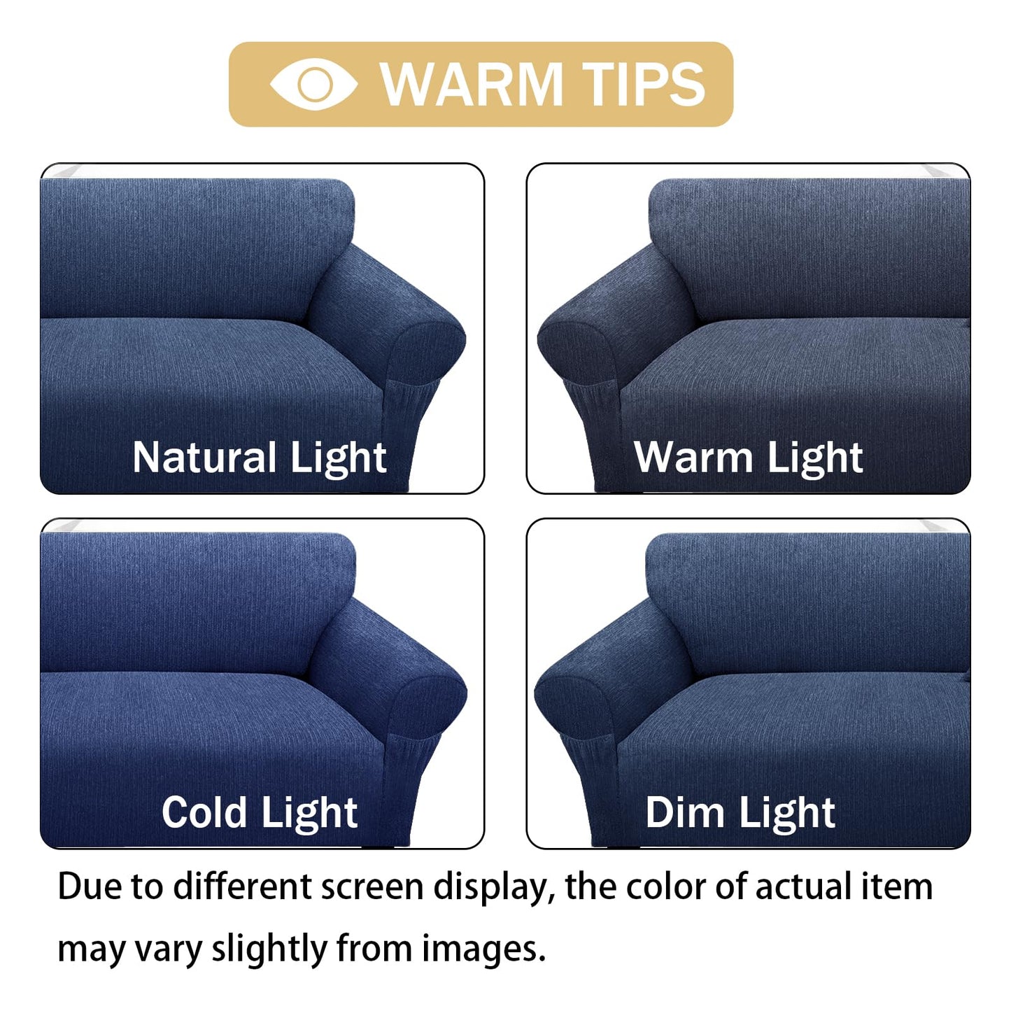 Sofa Slipcover with 2 Pillow Cover for 3 Cushion Couch, Non Slip Furniture Protector with Elastic Bottom, Washable Sofa Cover for Kids, Pets (Sofa, Navy) BST326H