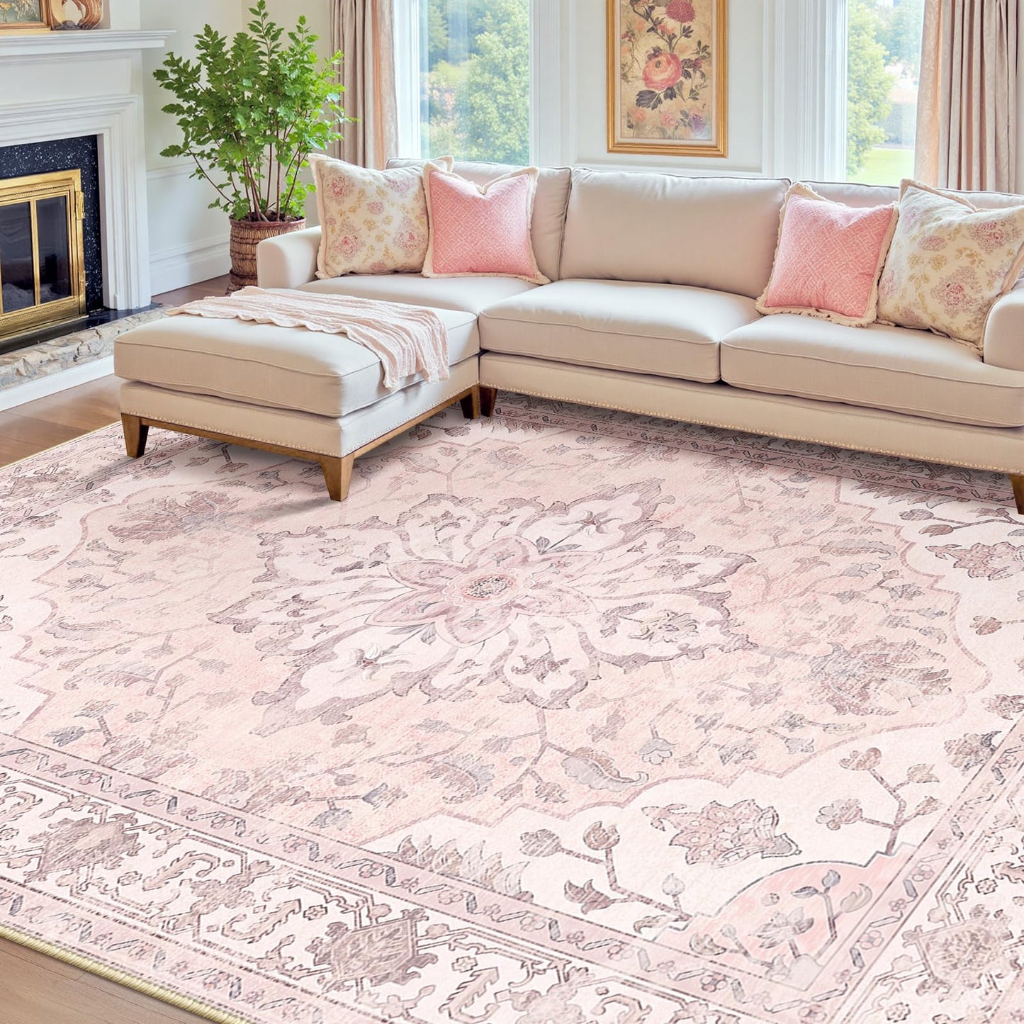 RELEANY Area Rugs Runner 2'x6' Washable Non-Slip, Floral Vintage Distress Medallion Carpet for Kitchen Hallway Bedroom Beside Laundry Room Bathroom, Teal Green Lake Blue Turquoise DD1210