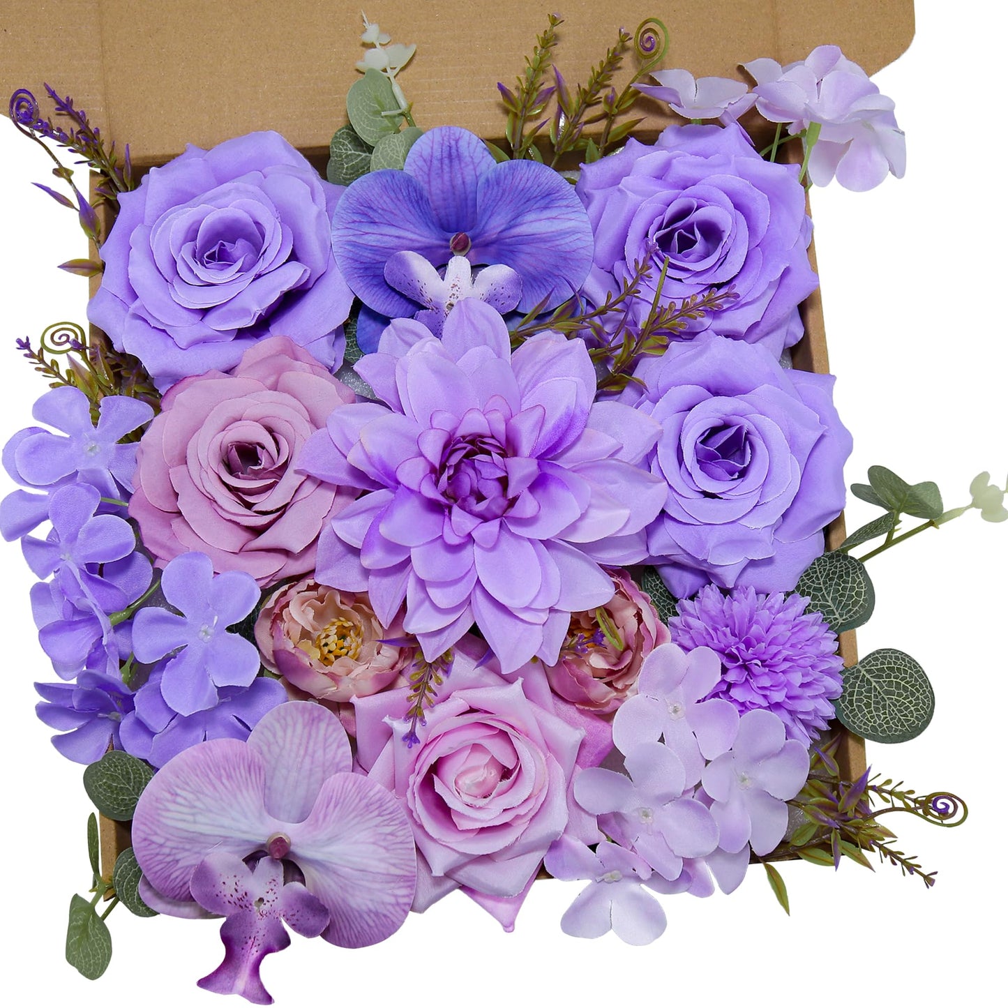 Artificial Flowers for Home Decorations: Purple Silk Fake Flowers Bulk Boxed Set, Peony Roses Bouquets with Stems for Table Centerpiece, DIY Wedding, Bridal Shower, Graduation Cap & Tea Party BST220