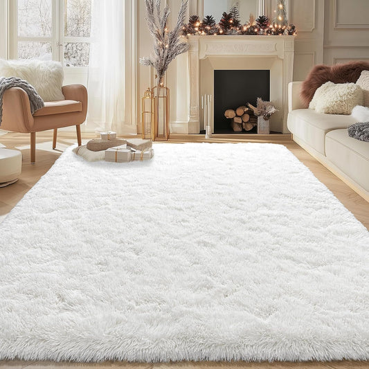Large Shag Area Rugs 6x9 for Living Room, Soft Big Fluffy Shaggy Rug for Bedroom, Cozy Fuzzy Indoor Floor Carpet for Nursery Kids Room Dorm Home Decor Aesthetic, Non-Slip, Cream White WN420
