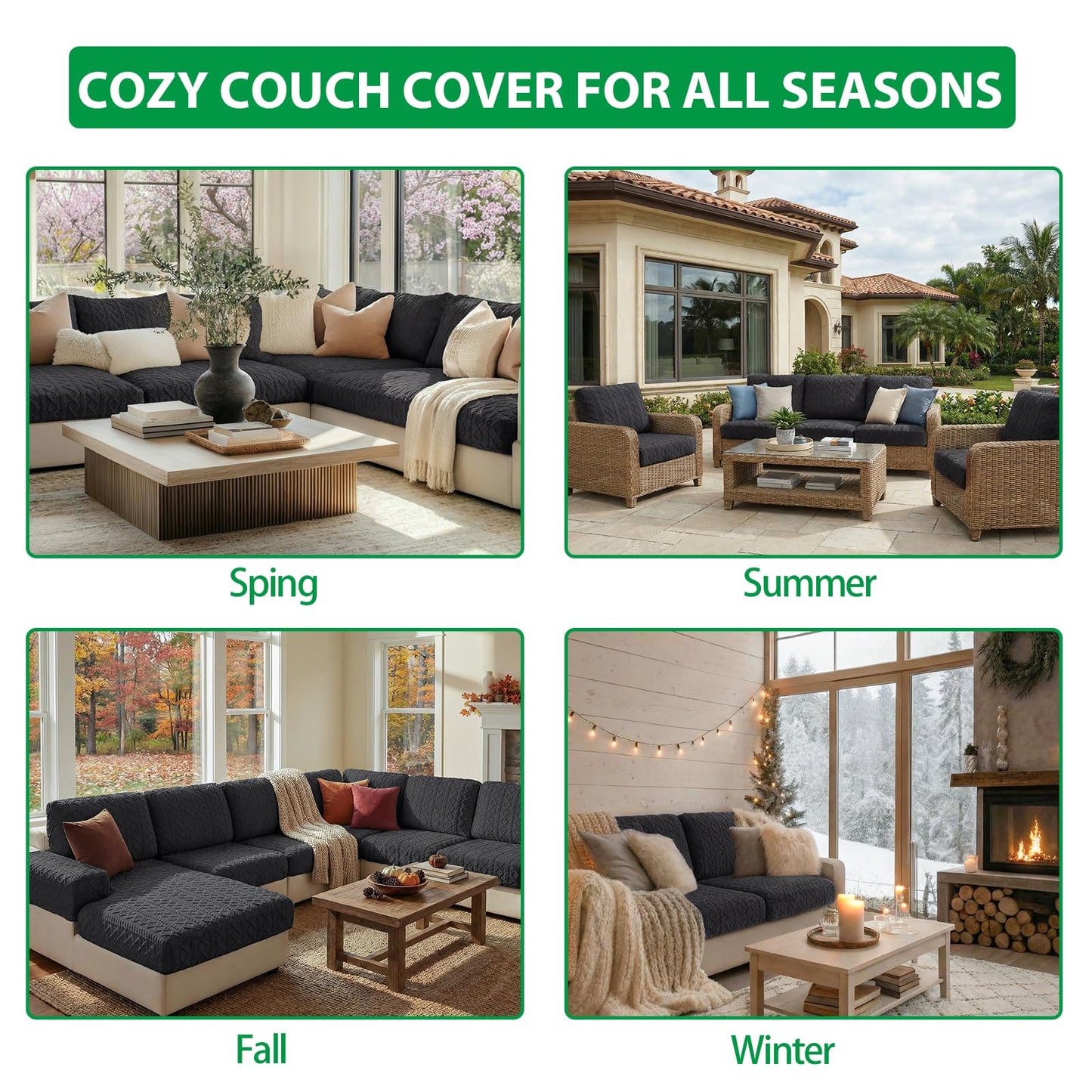OHSIO Couch Cover, Stretch Sofa Cover, Soft Seat Cushion Covers Washable, Sectional L Shape Sofa Slipcover, Wear Stain Resistant Pet Friendly Furniture Protector for Home (1 Seat Cover L, Dark Gray) BST326H