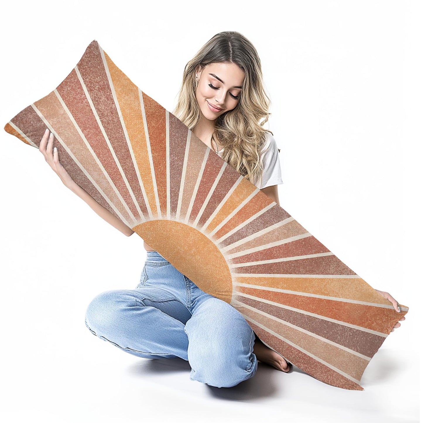 Boho Sun Sunshine 21x54 Body Pillow Cover Case, Modern Neutral Boho Horizontal Sun Sunset Sunrise Decorative Long Hug Pillow Cases for Bed Couch BST220