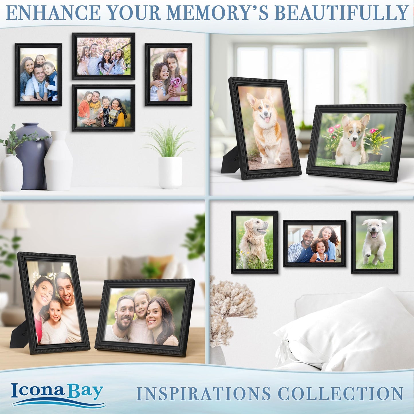 Icona Bay Combination White Picture Frames Set - 10 PC (Five 4x6, Three 5x7, Two 8x10), Inspirations Collection Multi-Pack for Contemporary Wall Gallery BST220