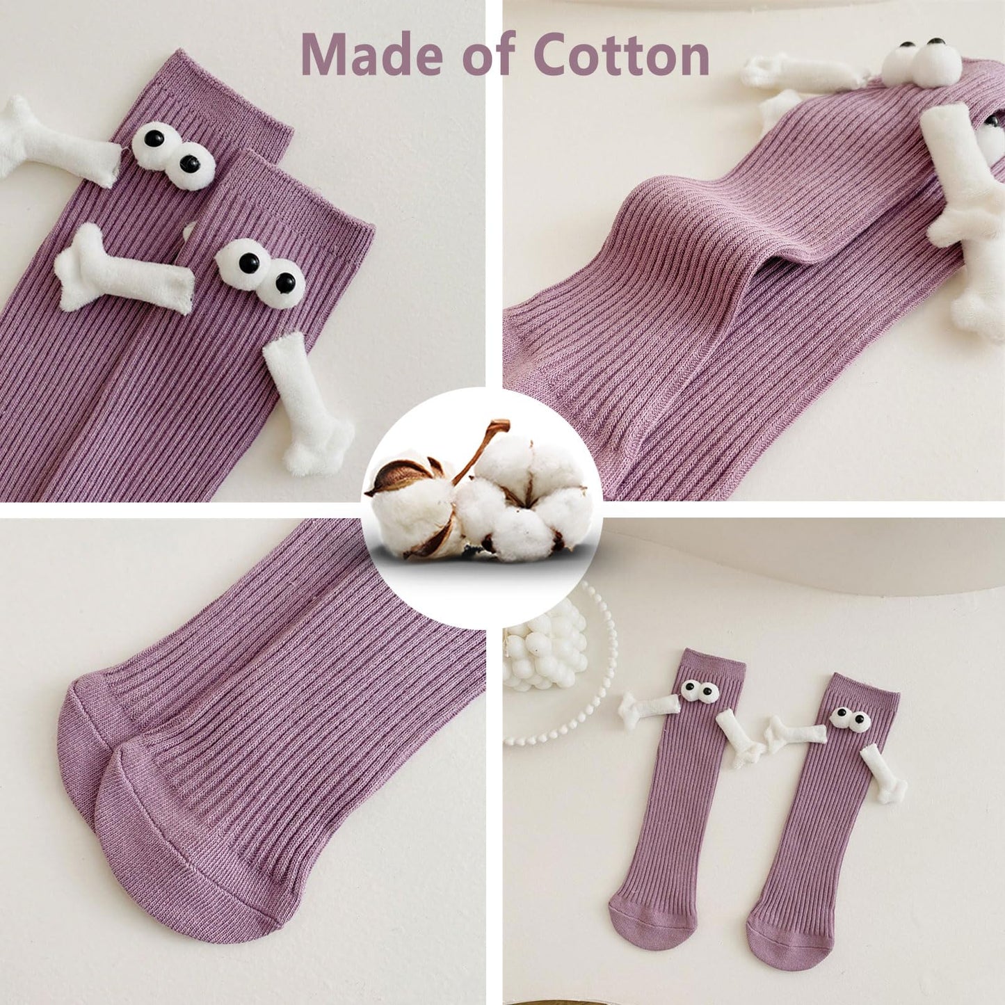 ARTSIM Magnetic Hand Holding Socks for Couple Friends Kids - 3D Doll Mid-Tube Cute Novelty Xmas Socks BST326H
