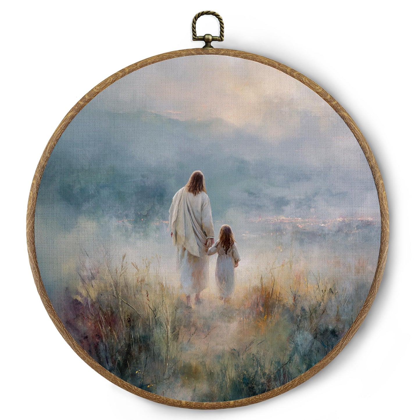 BitKAM Jesus and Lamb Christian Round Wall Art Decor, Jesus Saves the Lost Lamb Canvas Prints Framed, Religious Wall Hanging Decorations for Church Home Bedroom Living Room, 10x10 Inch Wall Sculptures BST326L