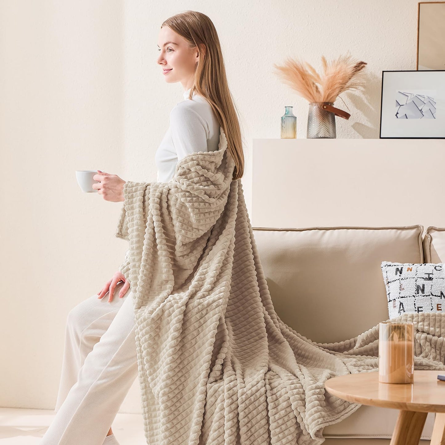 EMME Fleece Blanket, 3D Jacquard Throw Blanket for Couch and Bed, Soft Cozy and Fluffy Blankets Lightweight Luxury Flannel with Waffle Design (Navy Blue, 50" x 60") BST202