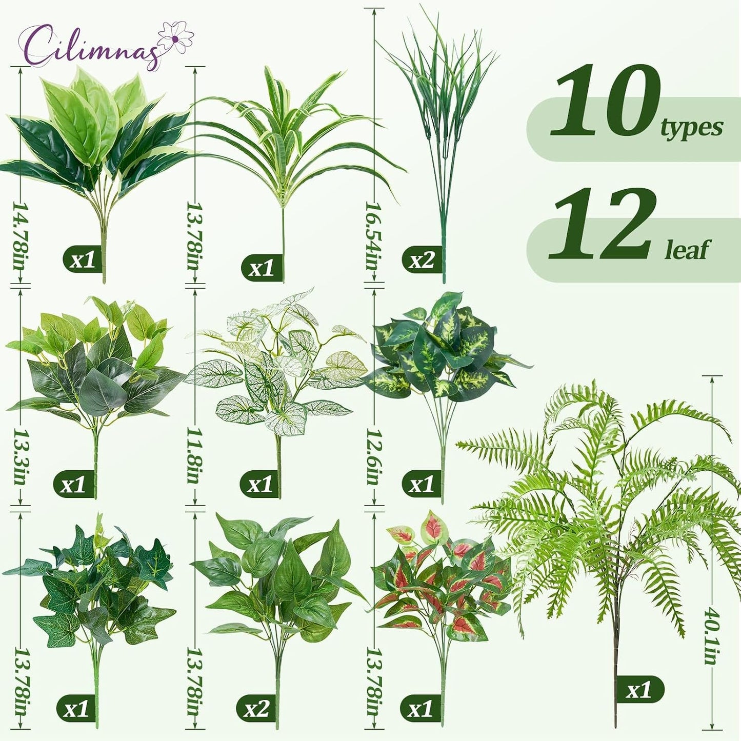 Artificial Plants Outdoor 12PCS UV Resistant Fake Greenery | Highly Realistic Faux Plant Outside with Stems for Front Proch Garden Patio Planters Window Boxes Home Decor BST326H