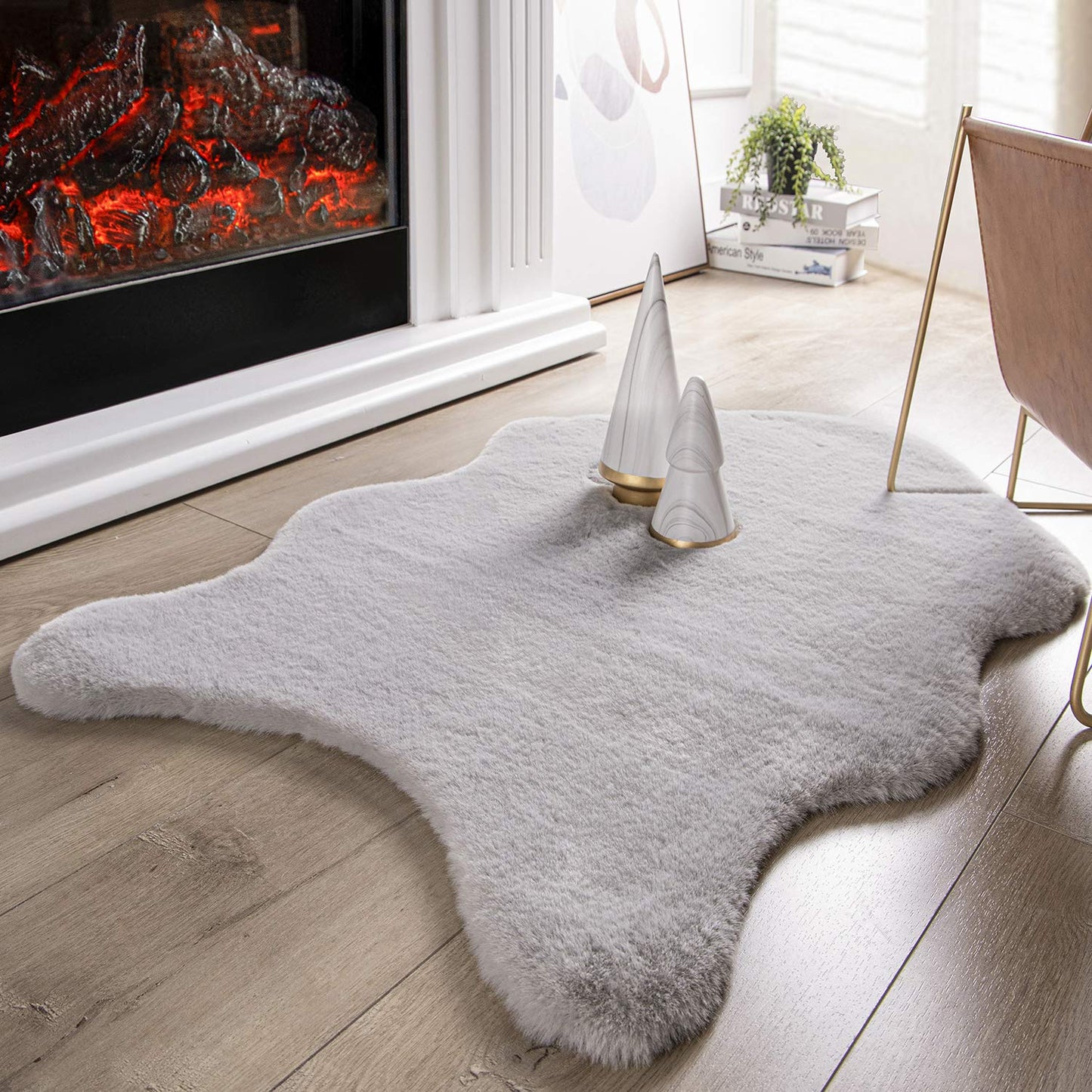 Ashler Faux Fur Rug, Ultra Soft Faux Rabbit Fur, Beige Area Rugs, 3 x 3 Feet Round, Machine Washable Nursery Decor Throw Rugs for Bedroom, Kids Room, Living Room BST326H