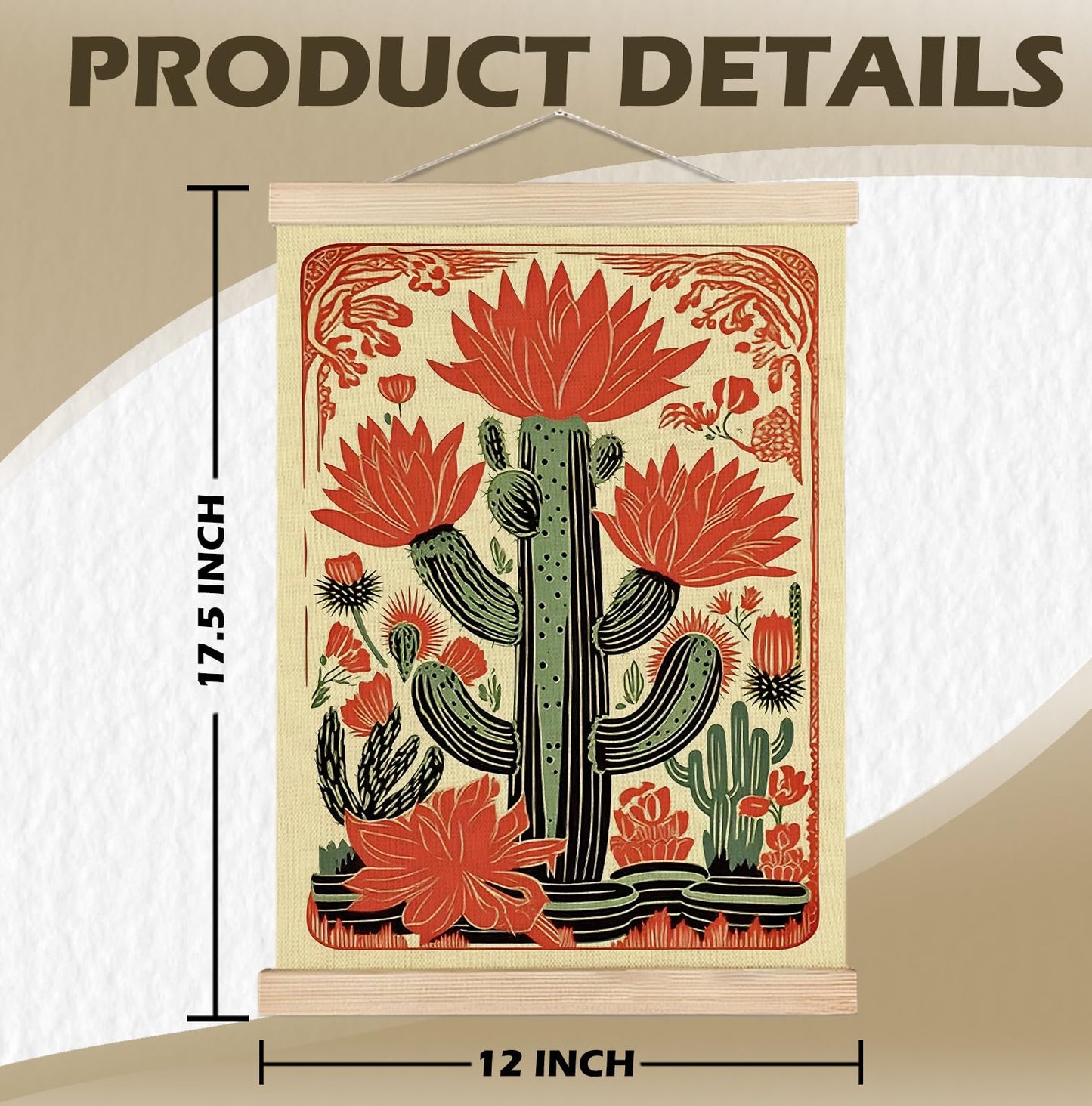 SPBL&L Green Boho Floral Mexican Wall Art, Abstract Flower Poster Hanger Frame, Burnt Orange Terracotta Botanical Hanging Canvas Pictures Prints Wall Decor for Home Bedroom, 12x16 Inch Set of 2 BST202