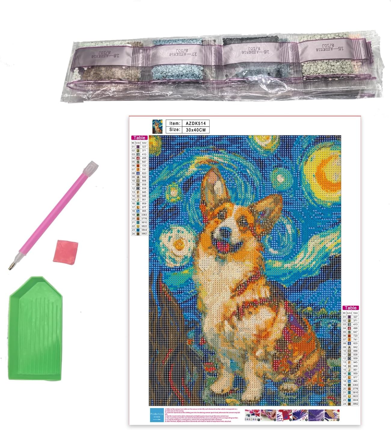 GAIETY Diamond Painting Kits for Adults, Flowers Skull Hummingbird Turtle Diamond Art Set, 5D DIY Full Drill Round Rhinestone Gem Crafts for Home Decor Halloween Christmas Gift (Dog Under Starry Sky) BST326L