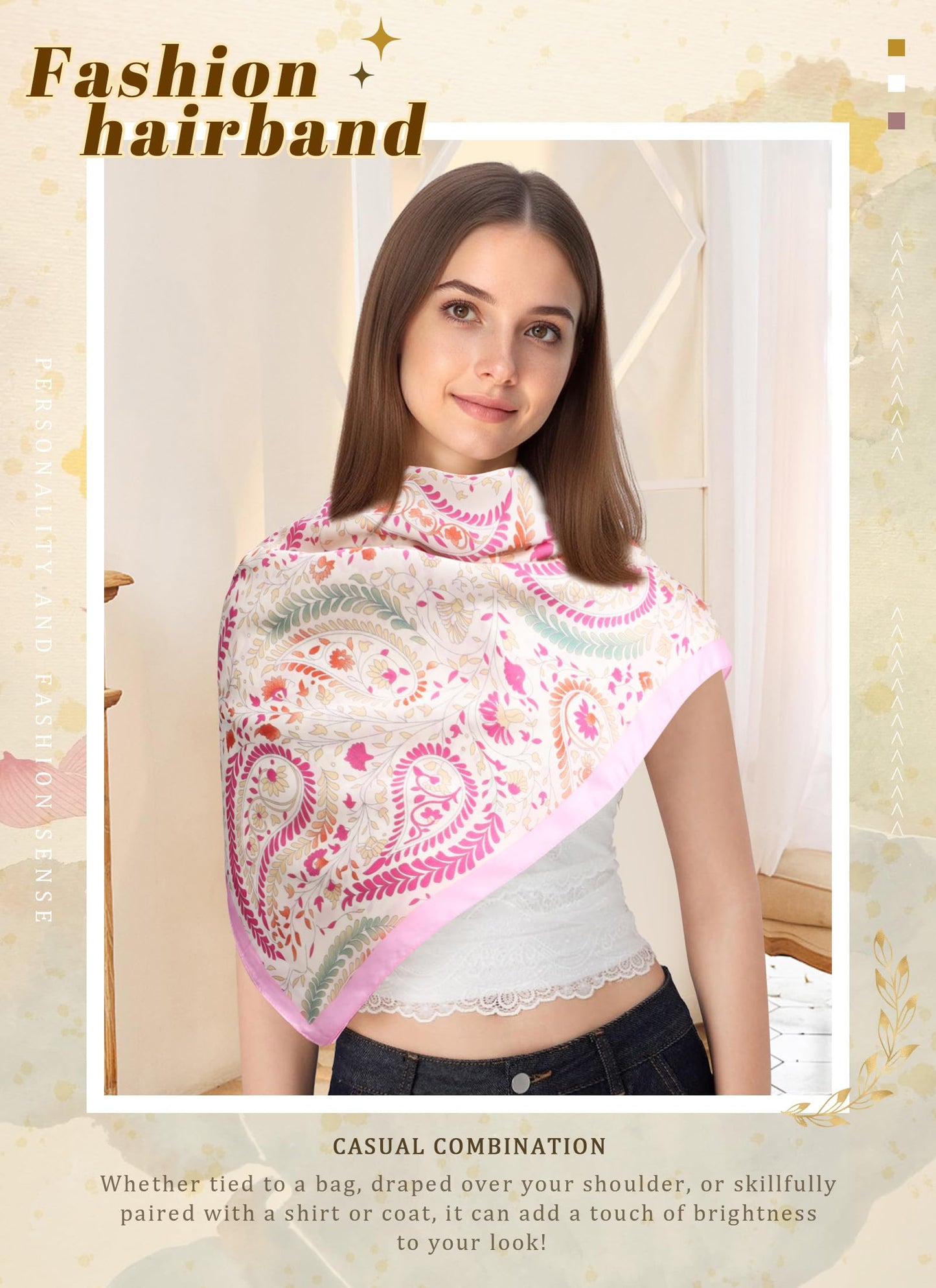CHLINS 27.5” Square Head Scarf for Women Satin Hair Scarf Silk Wrap Neck Scarves Bandanas for Handbags Accessories WN420