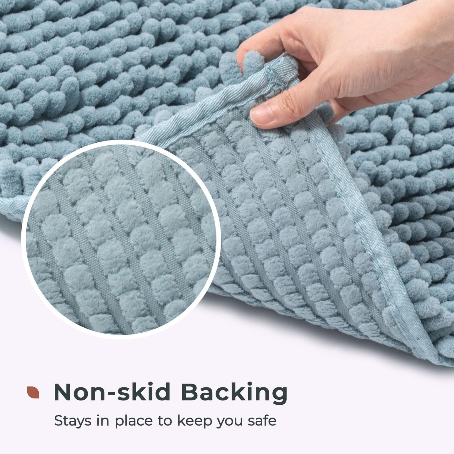 FRESHMINT Chenille Bathroom Rugs Mat 24"x17", Non-Slip Bath Mat for Bathroom Floor & Bathtub, Washable Soft Shower Shag Bath Rugs, Fluffy Thick Water Absorbent Microfiber Shower Mat, Sage Green BST220