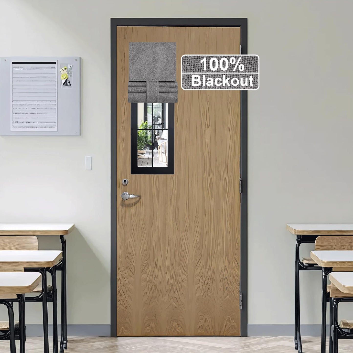 RYB HOME Grey Classroom Door Linen Curtain for Small Window, 100% Blackout Shades Lightweight for French Door Window, W 8 x L 36 Room Darkening Privacy Curtains Tie up Shade, 1 Panel BST220