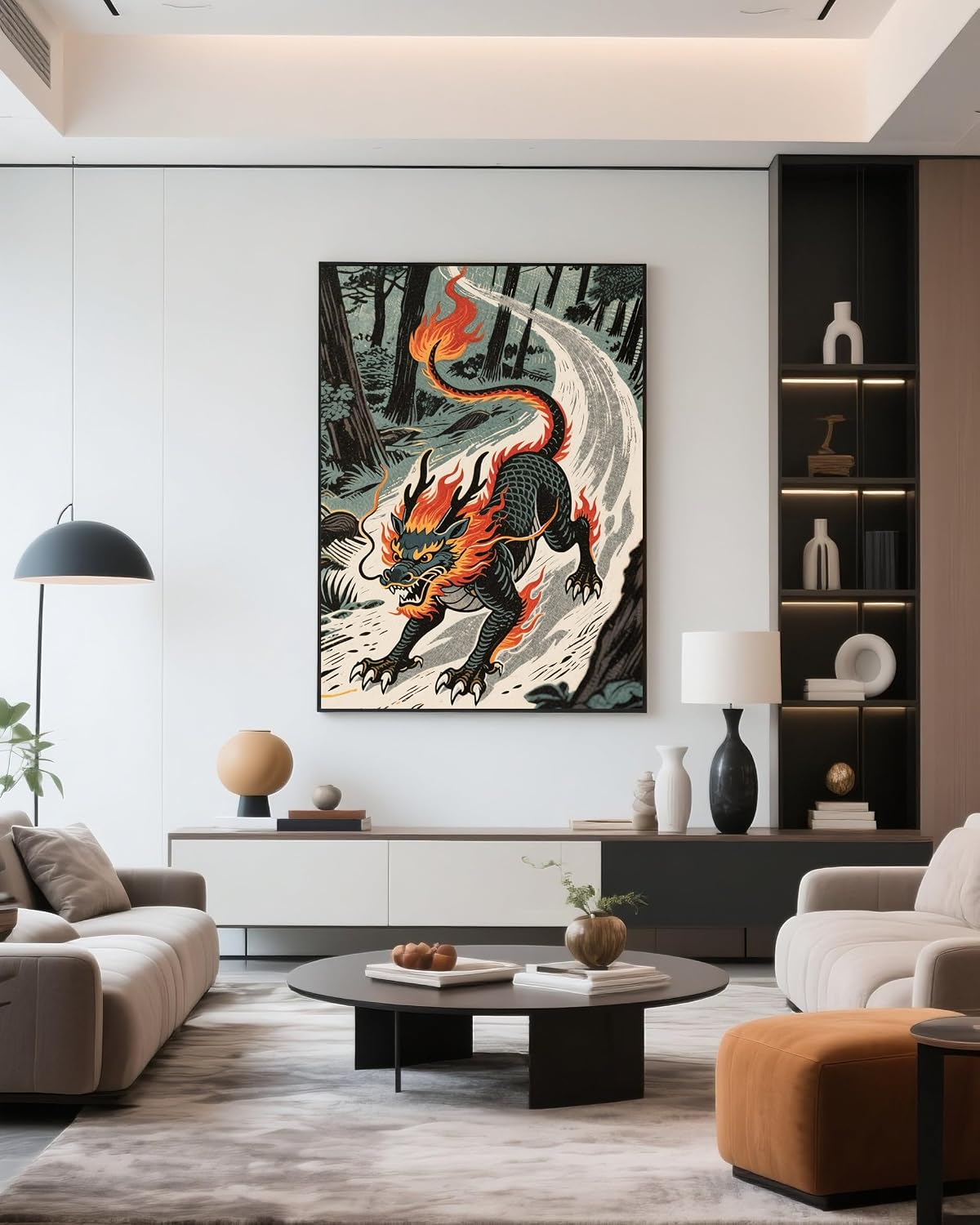 Fire Dragon 5D Diamond Painting Kit for Adults，The Flaming Dragon in the Forest Full Drill DIY Round Gem Art Diamond Art Kits Painting Crafts Ideal for Beginners and Home Wall Decor 12X16inch BST220