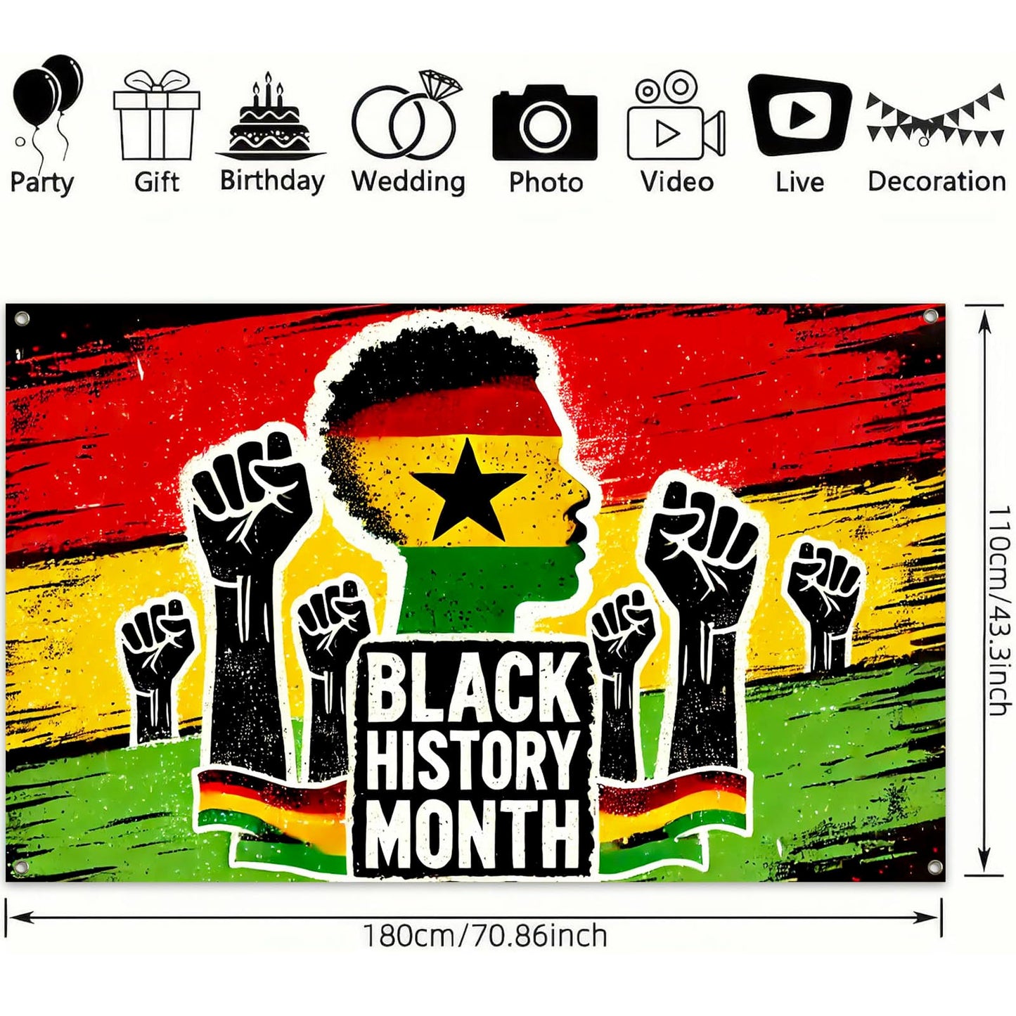 HOMETITUTE Black History Banner African Culture Power Decorations 71 x 43 Inch BST326H