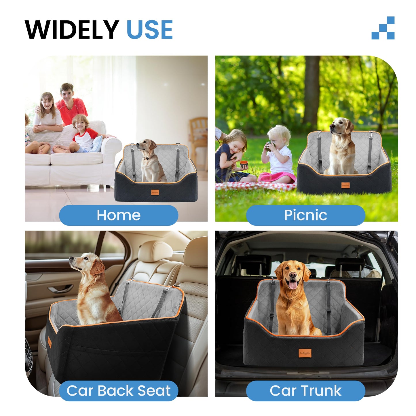 Dog Car Seat for Medium Dogs - Pet Car Seat with 2 Safety Straps & Waterproof Padding, Portable Pet Carrier for Cars, Trucks & SUVs, Comfortable Booster Bed for Pets Up to 55lbs (Black/Coffee)