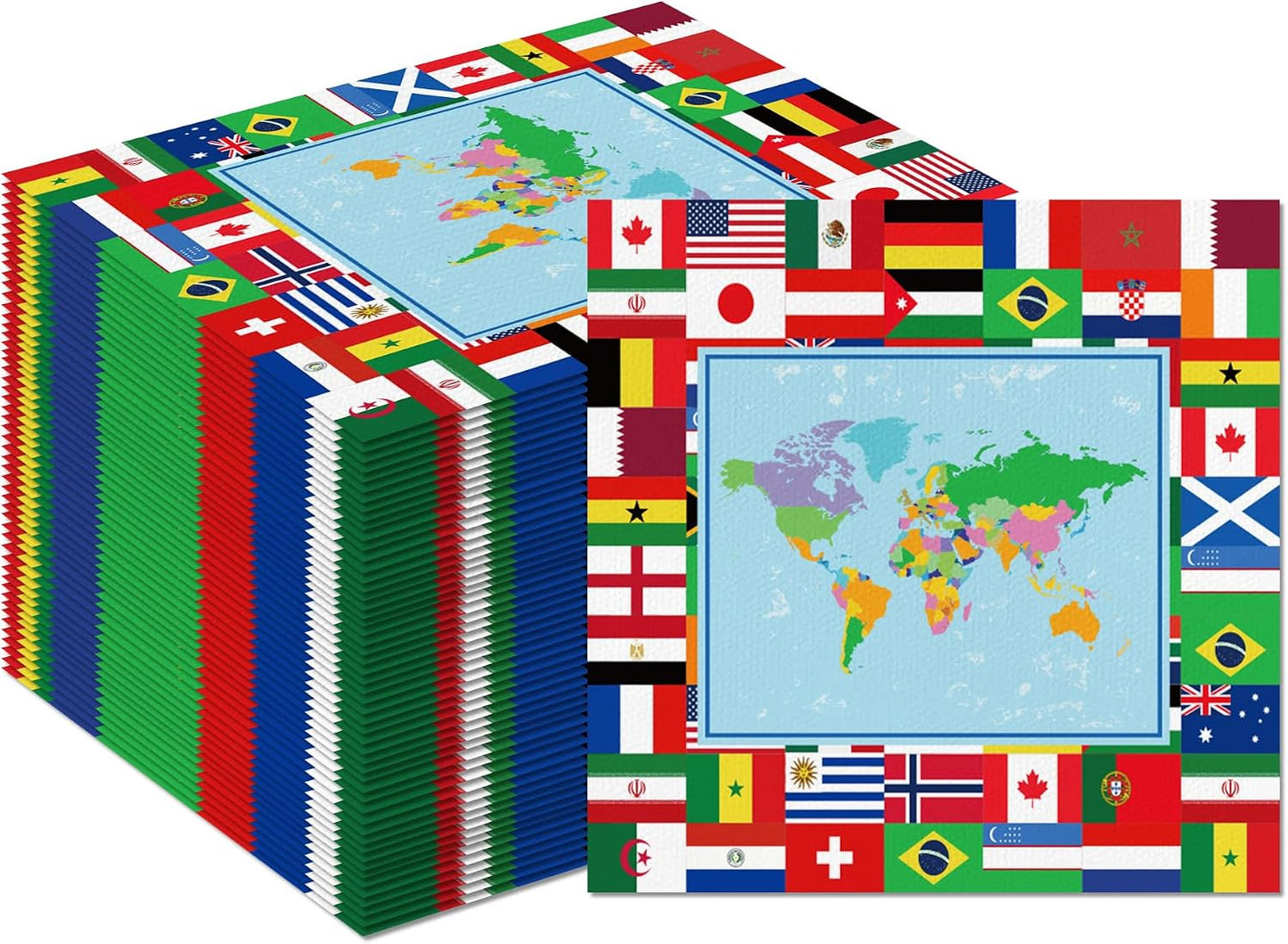 100 Count International Flag Napkins World Flags Party Decorations Disposable Paper Guest Towels for Soccer Sports Gatherings Celebration Kitchen Bathroom Decorations BST202