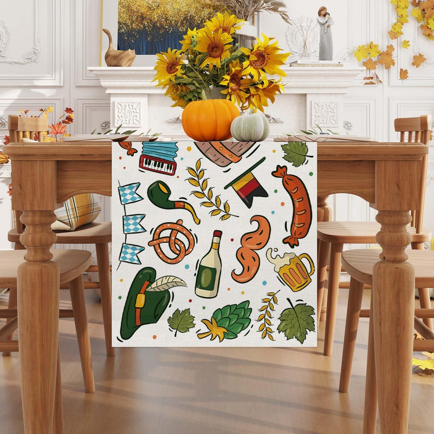 Jiudungs Oktoberfest Table Runner - 72 Inches Long Bavarian Tablecloth for German Oktoberfest and Beer Party Decorations BST220