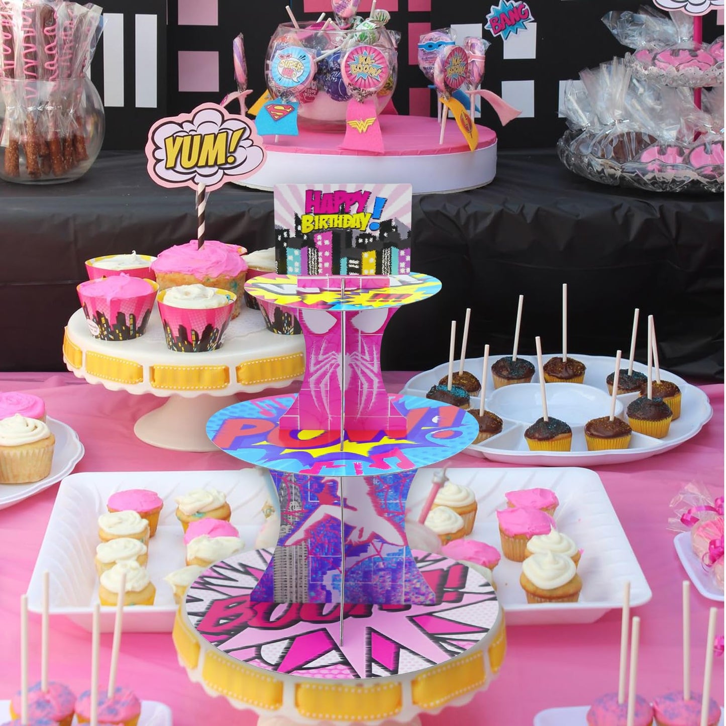 Tropical Hawaiian Birthday Cupcake Stands, Cartoon Movie Theme 3 Tier Paper Cupcake Rack Tropical Flower Party Decorations for Baby Shower Boys Girls Birthday Party Supplies (Fantasy Style) BST220