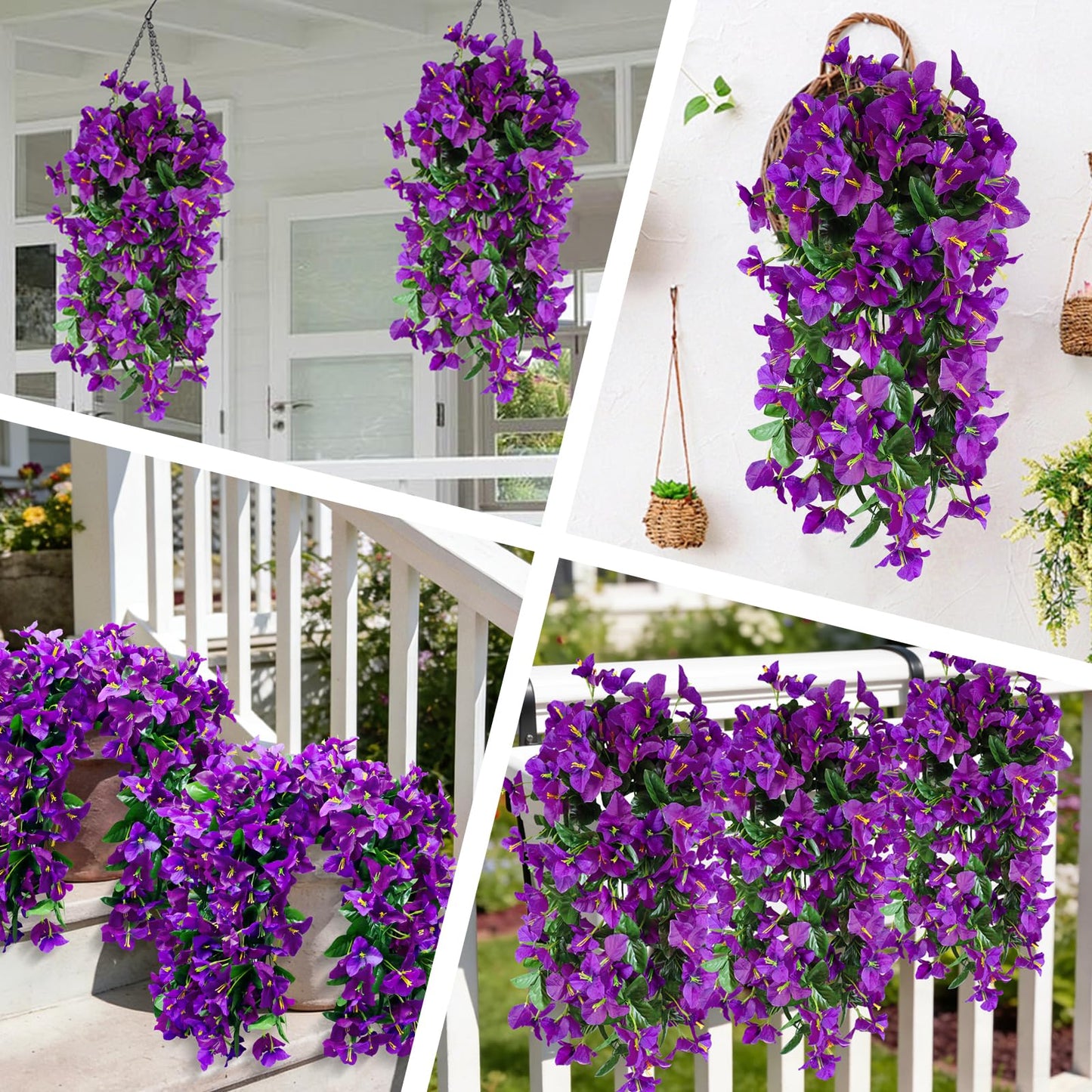 2 Pack Artificial Bougainvillea Flowers for Outdoors Decorations, Fake Hanging Plants, Faux Outside Flowers UV Resistant for Baskets Home Front Door Porch Patio Balcony Yard(Hot Pink) BST202
