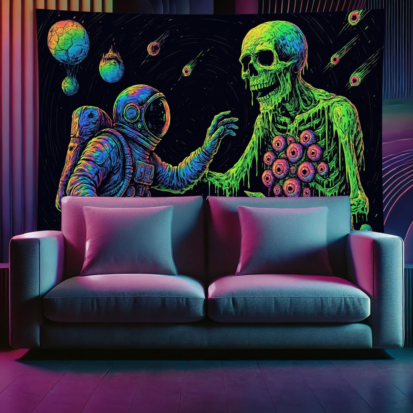 Starlit Patio Astronaut Blacklight Tapestry Trippy Forest Moon Vortex UV Reactive Galaxy Wall Hanging Psychedelic Space Poster Fluorescent Sci Fi Room Decor for Bedroom Dorm Gaming Lounge 78 x 59 Inch BST220