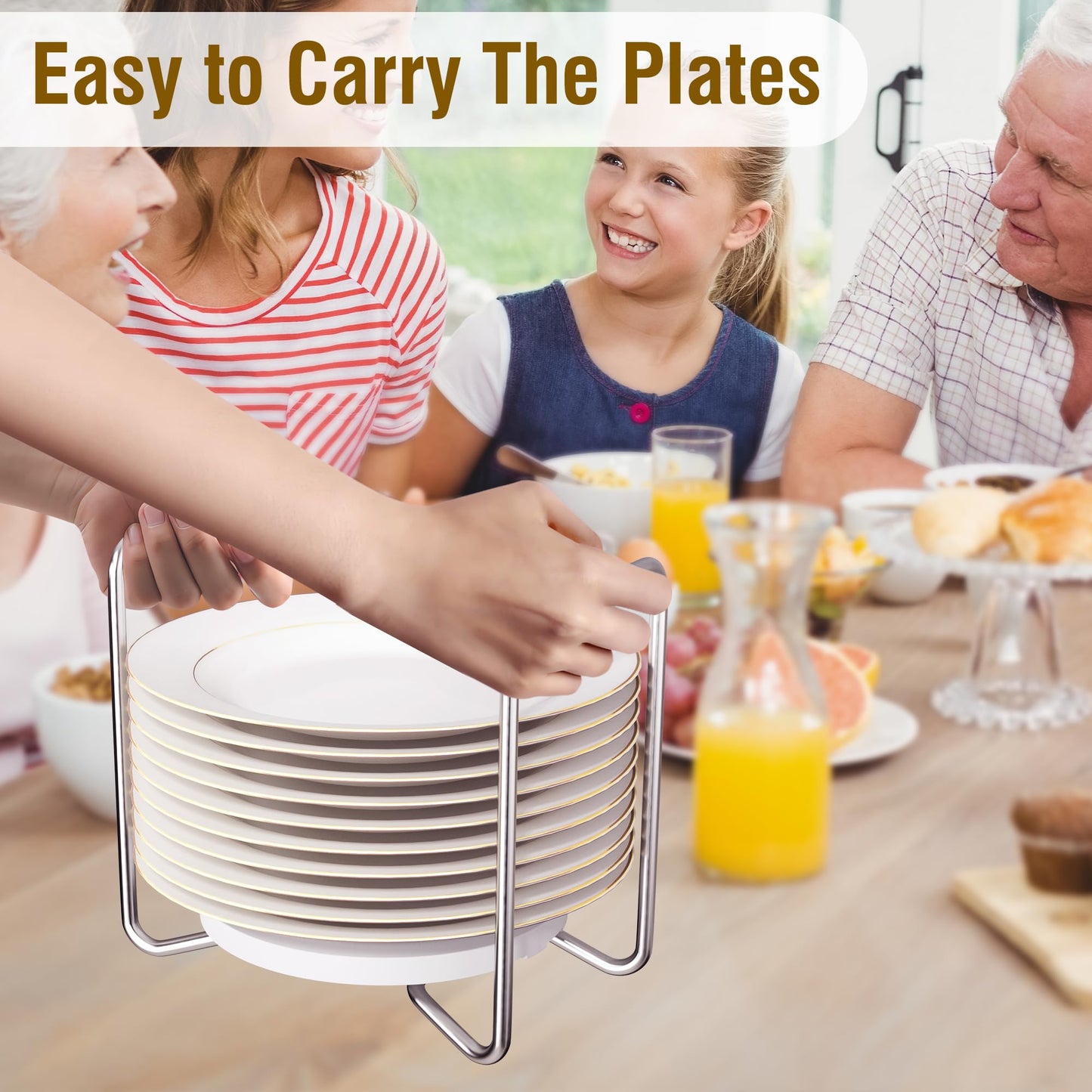 Plate Organizer for Kitchen Counter Bamboo Dish Racks for Cabinet Plate Holder for Kitchen Drawer Storage 2 Pack Adjustable for 6.75" to 8.5" Stainless Steel 304 Portable Handle BST220
