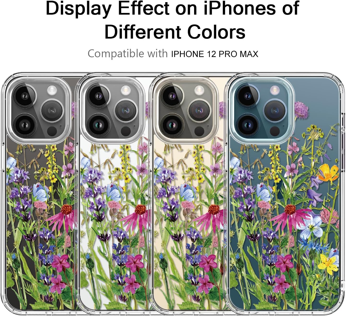 bicol for iPhone 12 Pro Max Case with Screen Protector and Camera Lens Protector - Fashionable Flower Floral Designs for Women Girls - Shockproof Acrylic Clear Phone Cover 6.7" - Blooming Flowers WN420