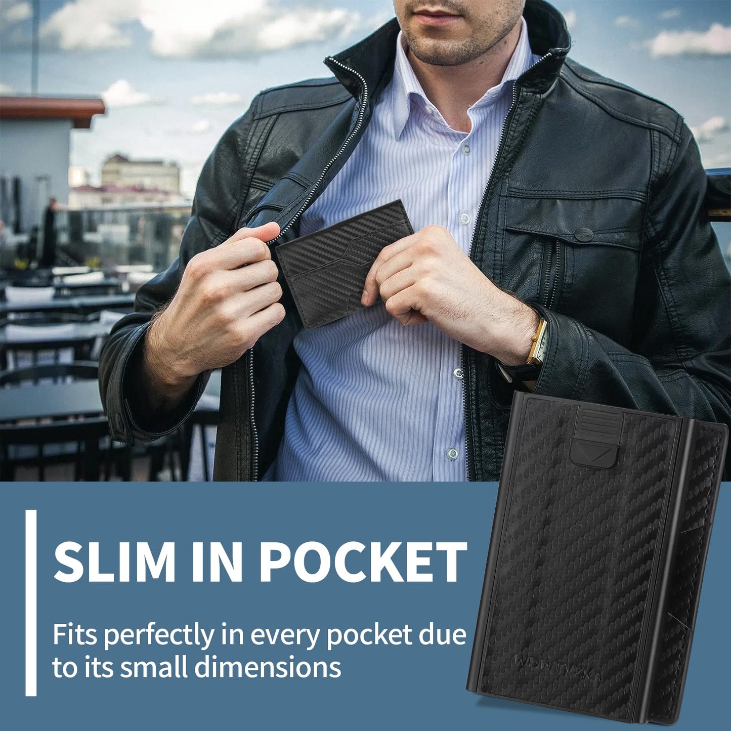 Mens slim Wallet，with RFID Shielding, Holds 9 Cards Easily, metal wallet， card wallet for Men, Minimalist Wallet For Men, Made of aluminum and Pu Synthetic Leather, Includes Cash clip (Black) BST202
