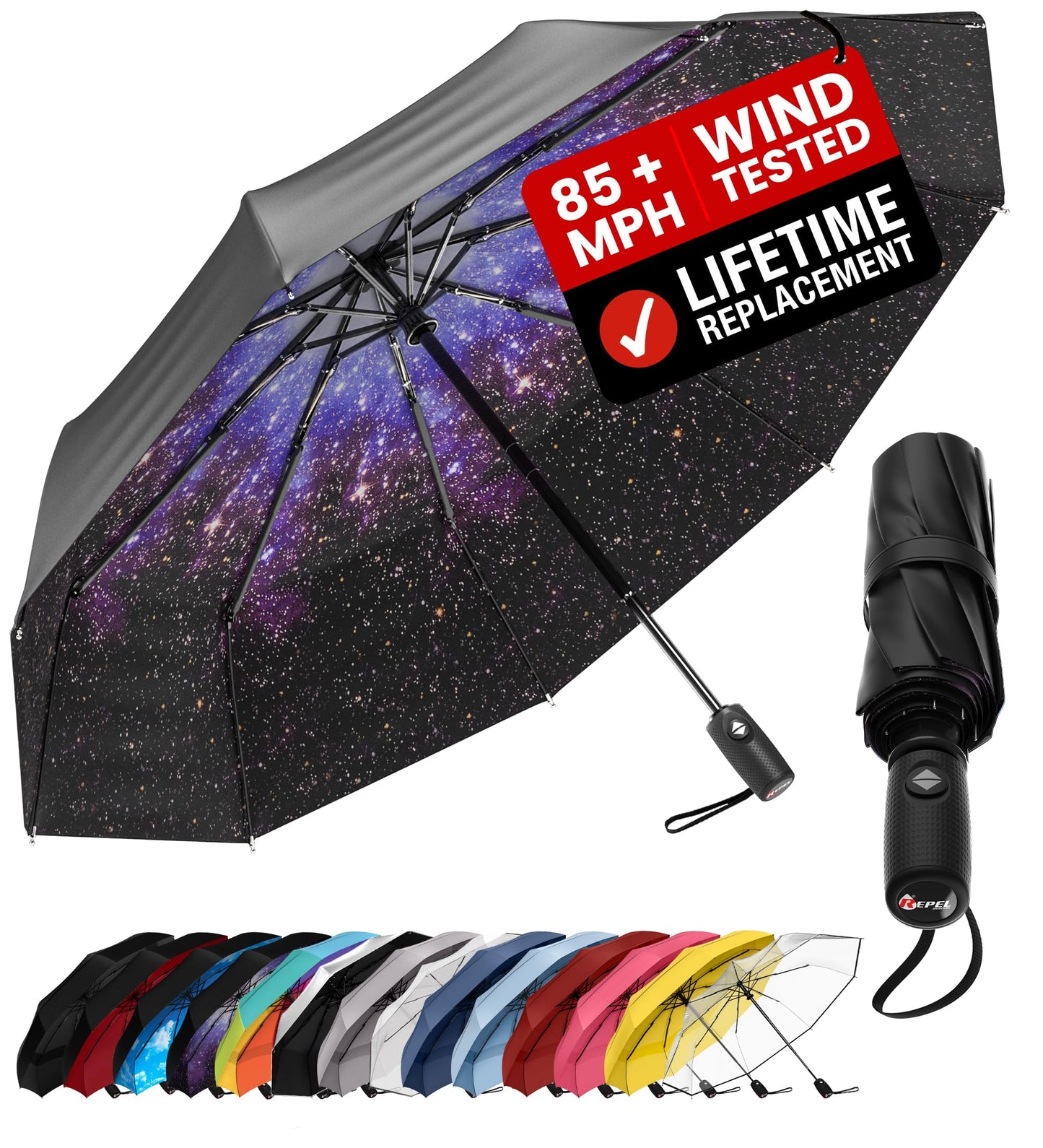 Repel Windproof Travel Umbrella - Compact & Withstands Winds up to 100MPH , Strongest Premium Auto Folding Umbrella for Rain and Sun - Durable, Light & Portable for Women & Men , Fits Backpack & Cars